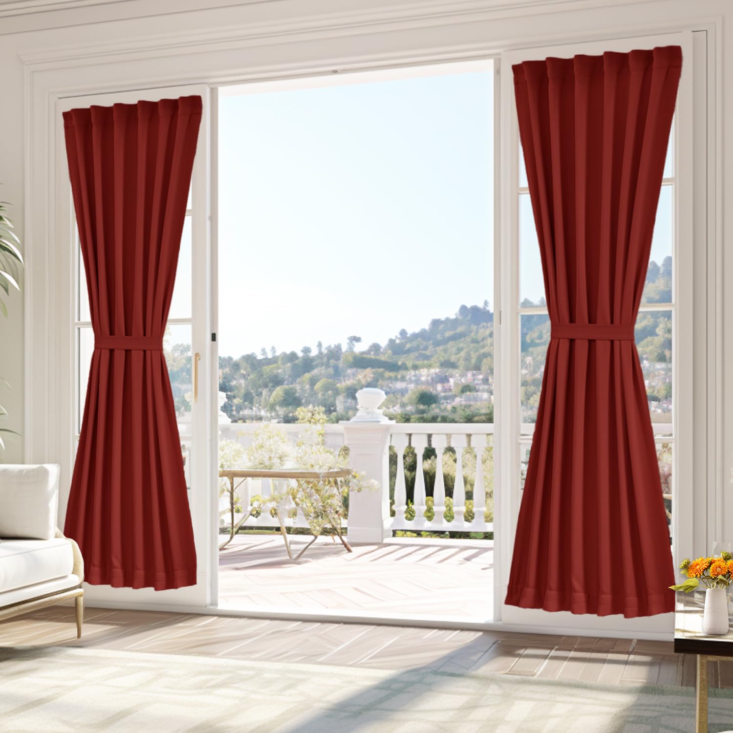 Vatge Self-Adhesive French Door Curtains - Rodless No Drill Light Filtering Window Treatment for Sliding Glass Doors, 1 Panel, W25 x L72, Greyish White