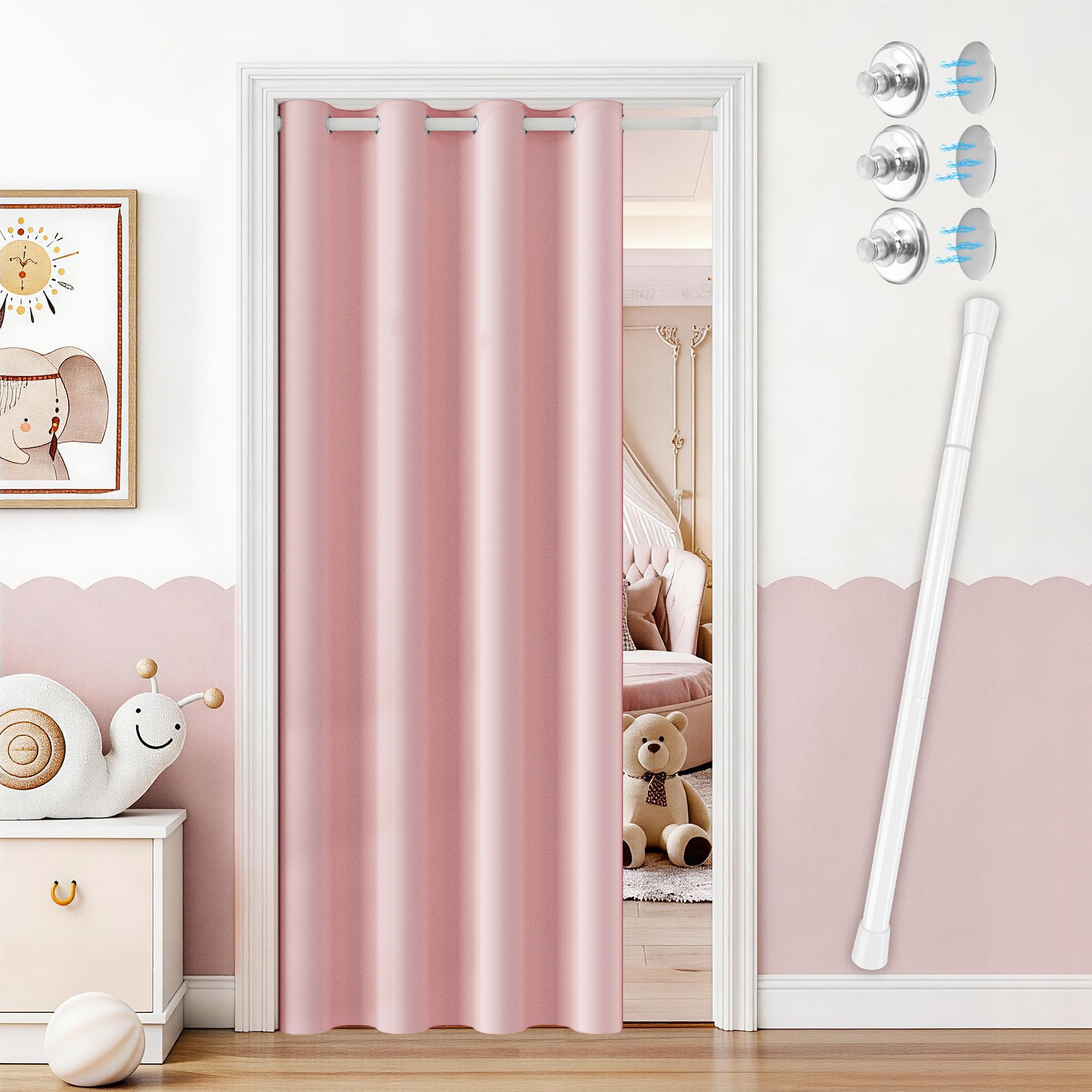 Vatge Magnetic Closet Curtain with Rod - W42 x L80, 1 Panel, Gray, Room Darkening Privacy Doorway Curtains for Open Bedroom, Temporary Door for Hallway