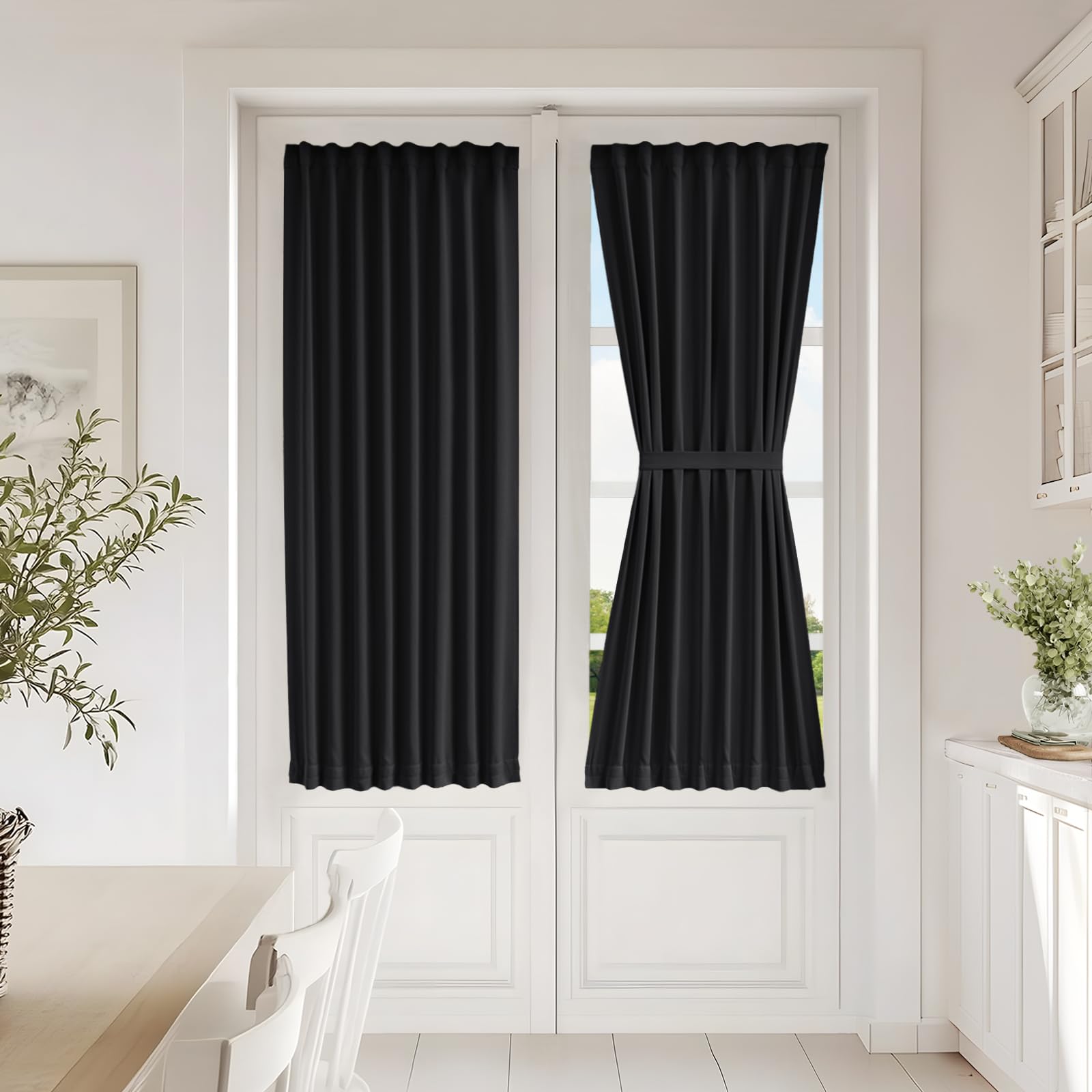 Vatge Self-Adhesive French Door Curtains - Rodless No Drill Light Filtering Window Treatment for Sliding Glass Doors, 1 Panel, W25 x L72, Greyish White