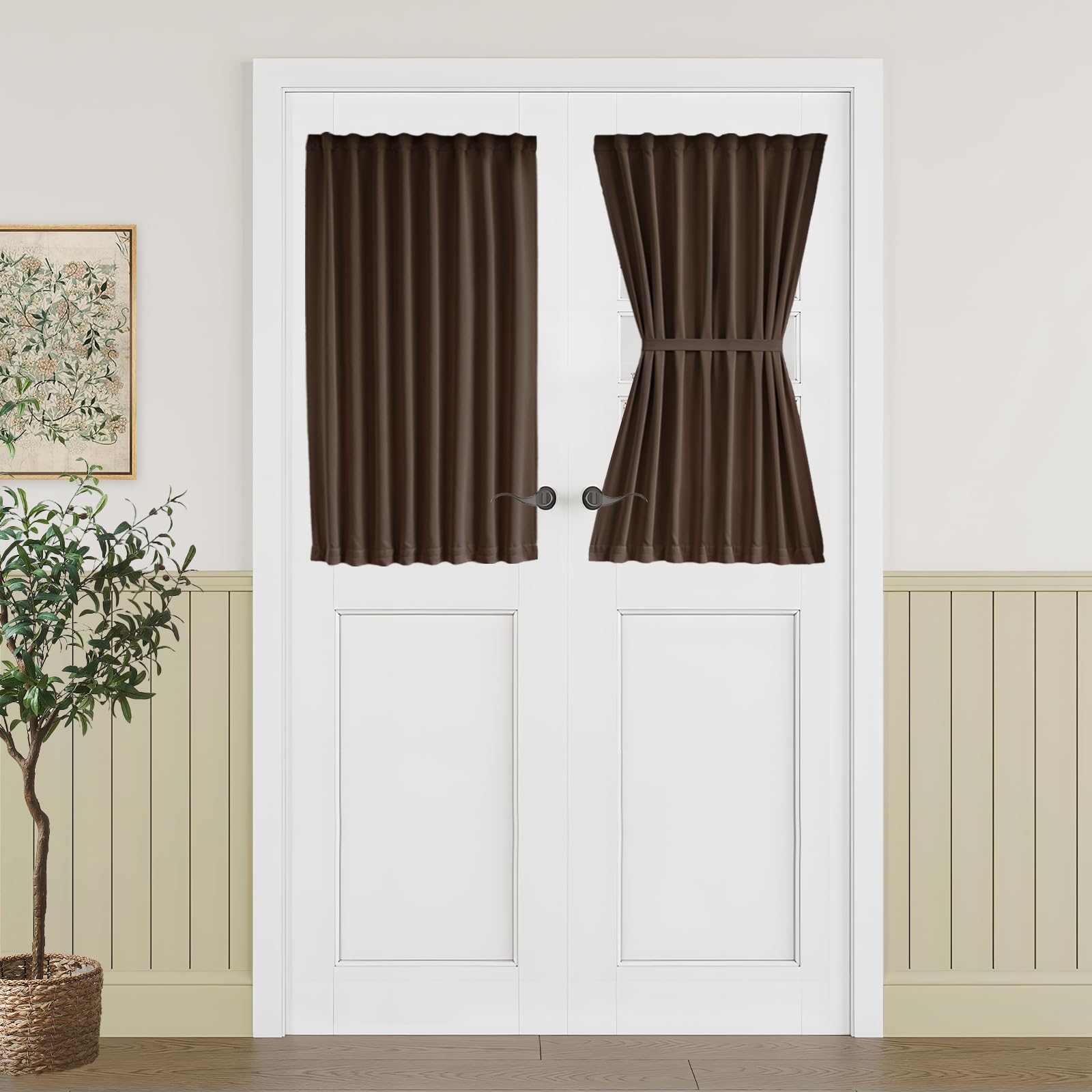 Vatge Self-Adhesive French Door Curtains - Rodless No Drill Light Filtering Window Treatment for Sliding Glass Doors, 1 Panel, W25 x L72, Greyish White
