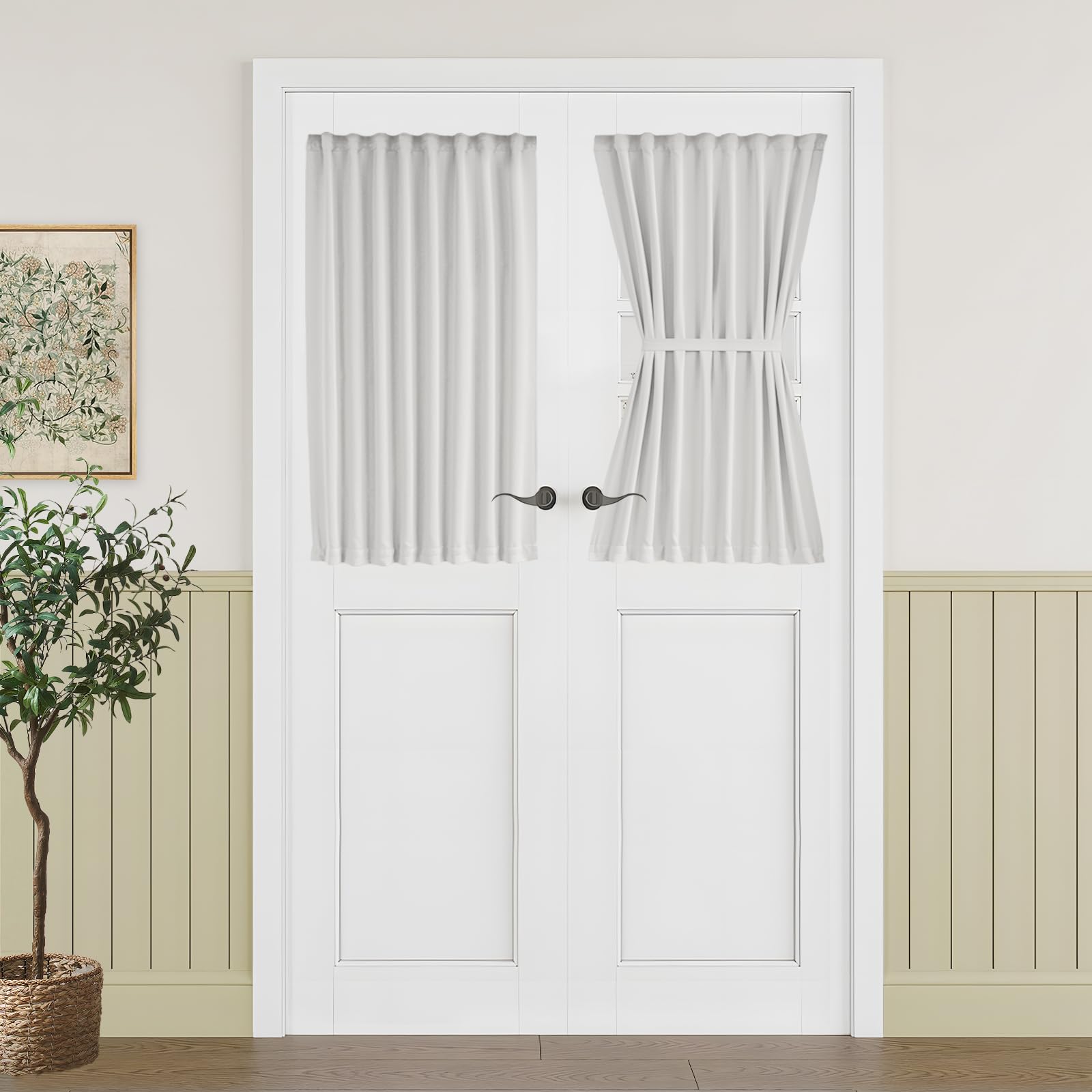 Vatge Self-Adhesive French Door Curtains - Rodless No Drill Light Filtering Window Treatment for Sliding Glass Doors, 1 Panel, W25 x L72, Greyish White