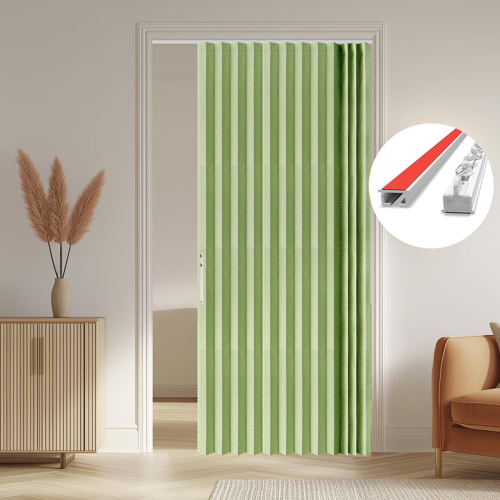 AJAZZ 100% Blackout Accordion Door Front Door Curtain Invisible Folding Doors Interior for Bedroom Living Room Doorway Curtain Sets Included Tracks (1Panel, 53W x 79 L, Black)