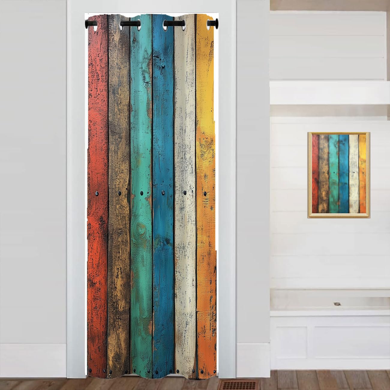 Wooden Barn Door Door Curtain for Doorway Privacy Sunflower Flowers Butterfly Country Closet Door Cover Curtain for Darkening Door Drape for Kid Teens Boys Teens, 1 Panel 34" W X 80" L