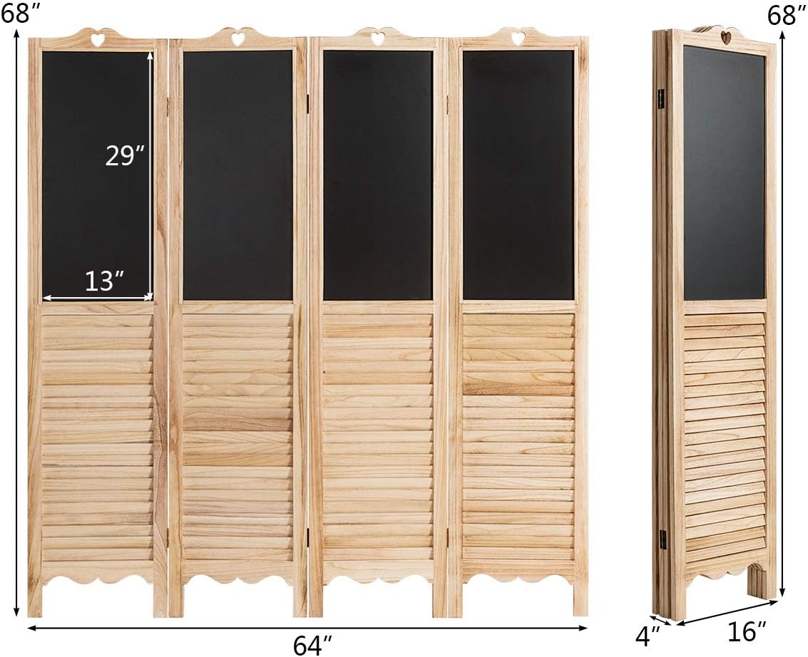 Giantex 4 Panel Room Dividers, 5.7 Ft Folding Privacy Screen with Chalkboard Panels, Freestanding Partition Room Divider Screen Panel for Bedroom, Office