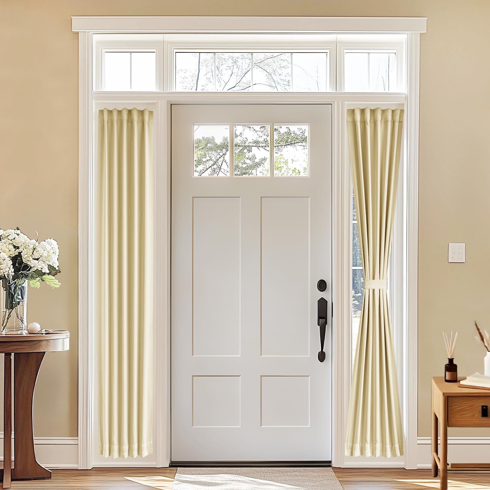 Vatge Self-Adhesive French Door Curtains - Rodless No Drill Light Filtering Window Treatment for Sliding Glass Doors, 1 Panel, W25 x L72, Greyish White