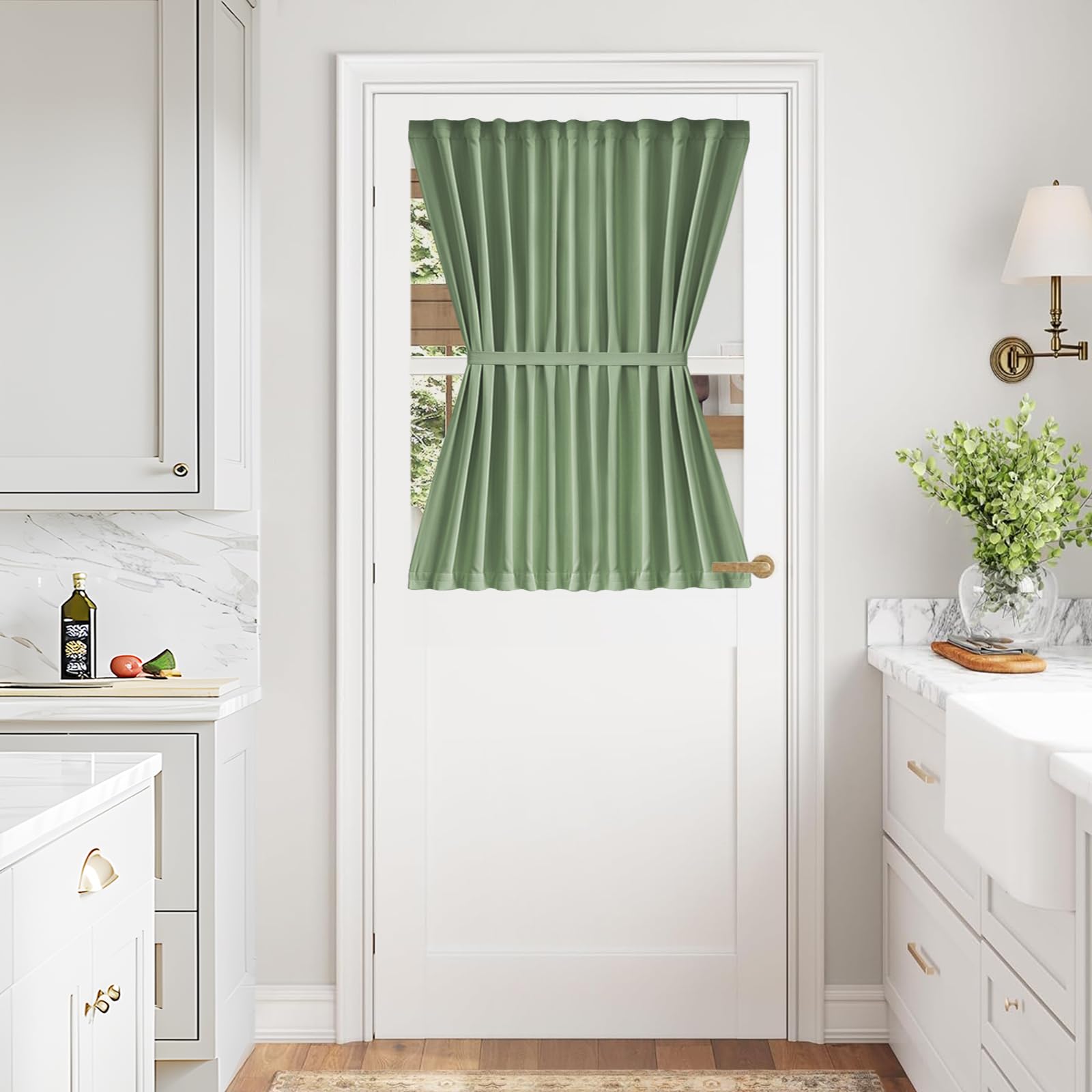 Vatge Self-Adhesive French Door Curtains - Rodless No Drill Light Filtering Window Treatment for Sliding Glass Doors, 1 Panel, W25 x L72, Greyish White