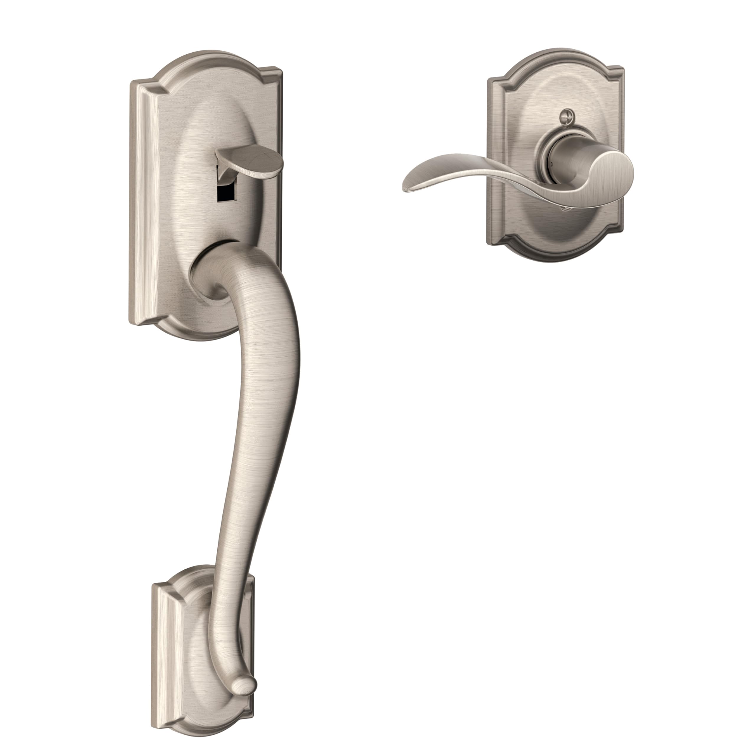 Schlage FE285 CAM 505 GEO 605 Camelot Front Entry Handleset with Georgian Knob, Lower Half Grip, Bright Brass
