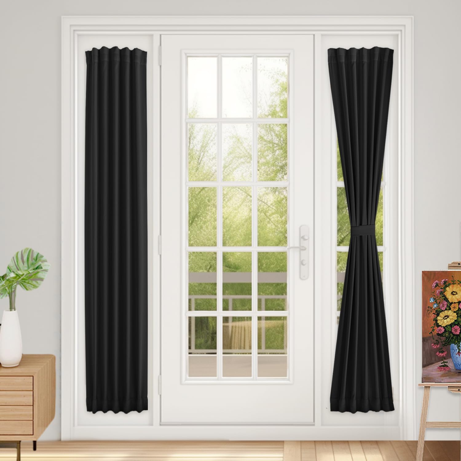 Vatge Self-Adhesive French Door Curtains - Rodless No Drill Light Filtering Window Treatment for Sliding Glass Doors, 1 Panel, W25 x L72, Greyish White