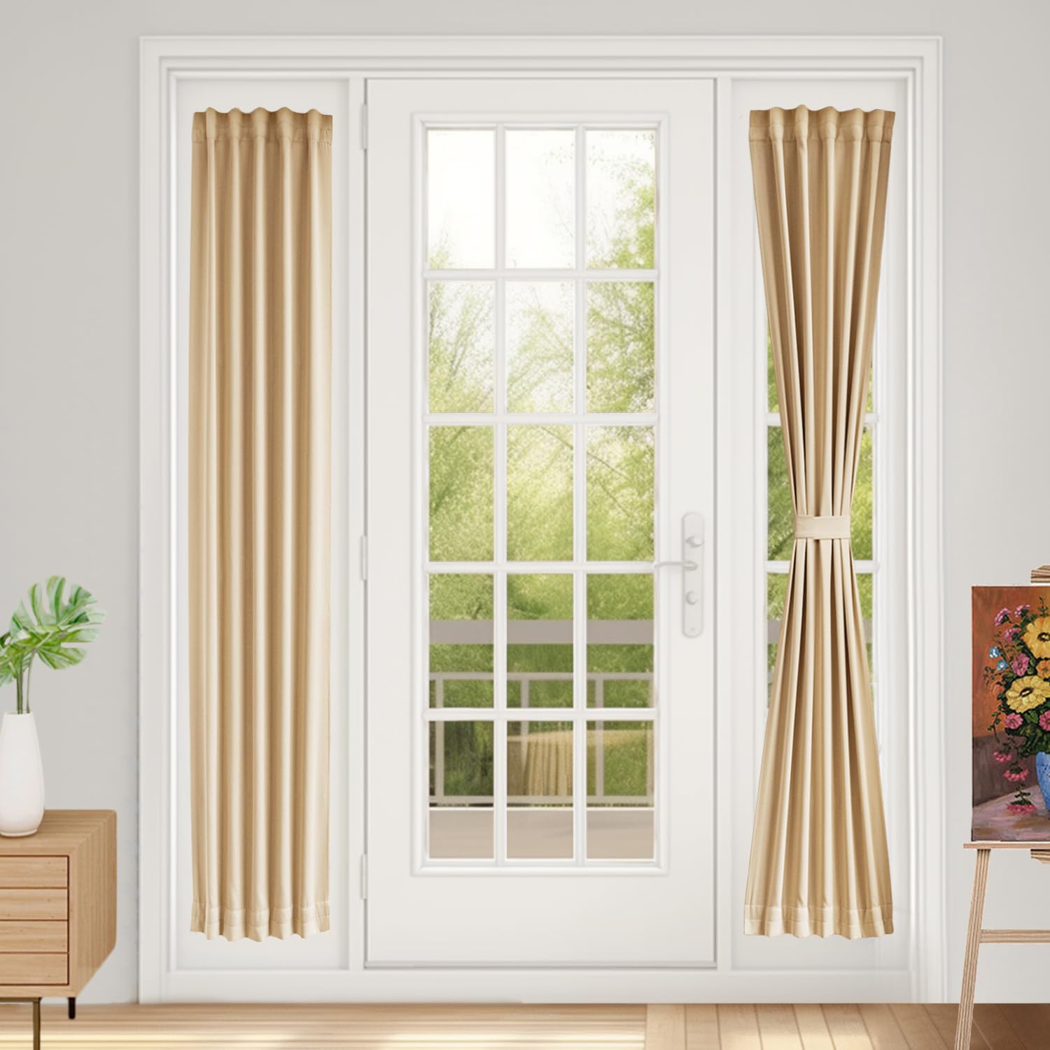 Vatge Self-Adhesive French Door Curtains - Rodless No Drill Light Filtering Window Treatment for Sliding Glass Doors, 1 Panel, W25 x L72, Greyish White