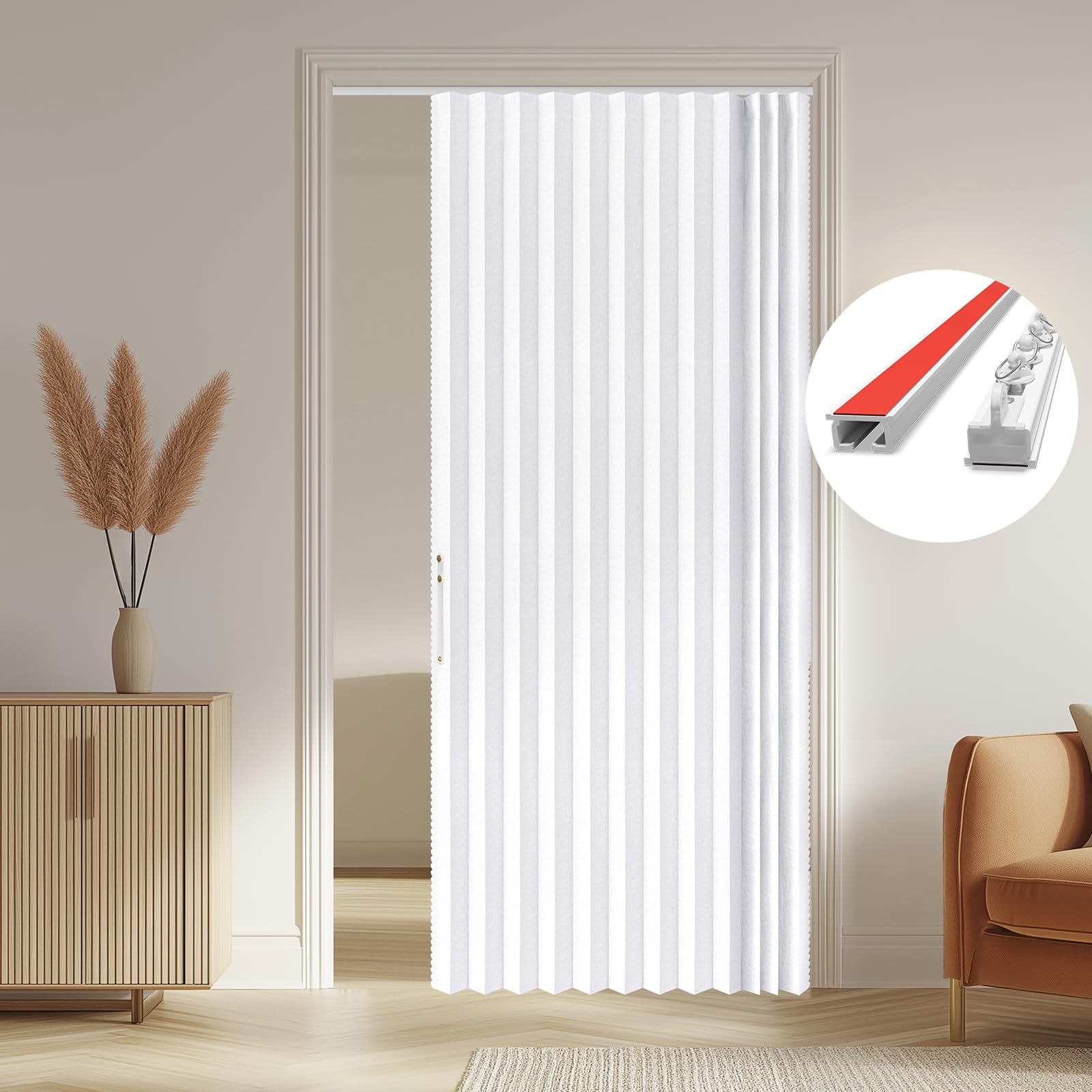 AJAZZ 100% Blackout Accordion Door Front Door Curtain Invisible Folding Doors Interior for Bedroom Living Room Doorway Curtain Sets Included Tracks (1Panel, 53W x 79 L, Black)