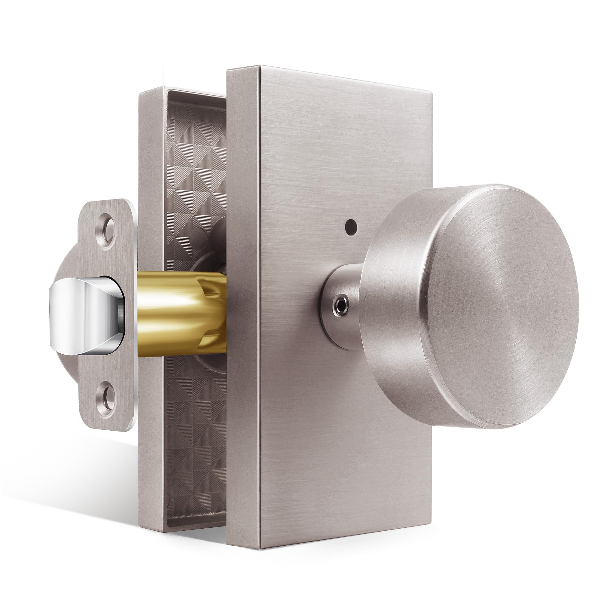 Polished Chrome Door Knobs Interior with Lock, Modern Privacy Door Knob Door Handles for Bathroom Bedroom Round