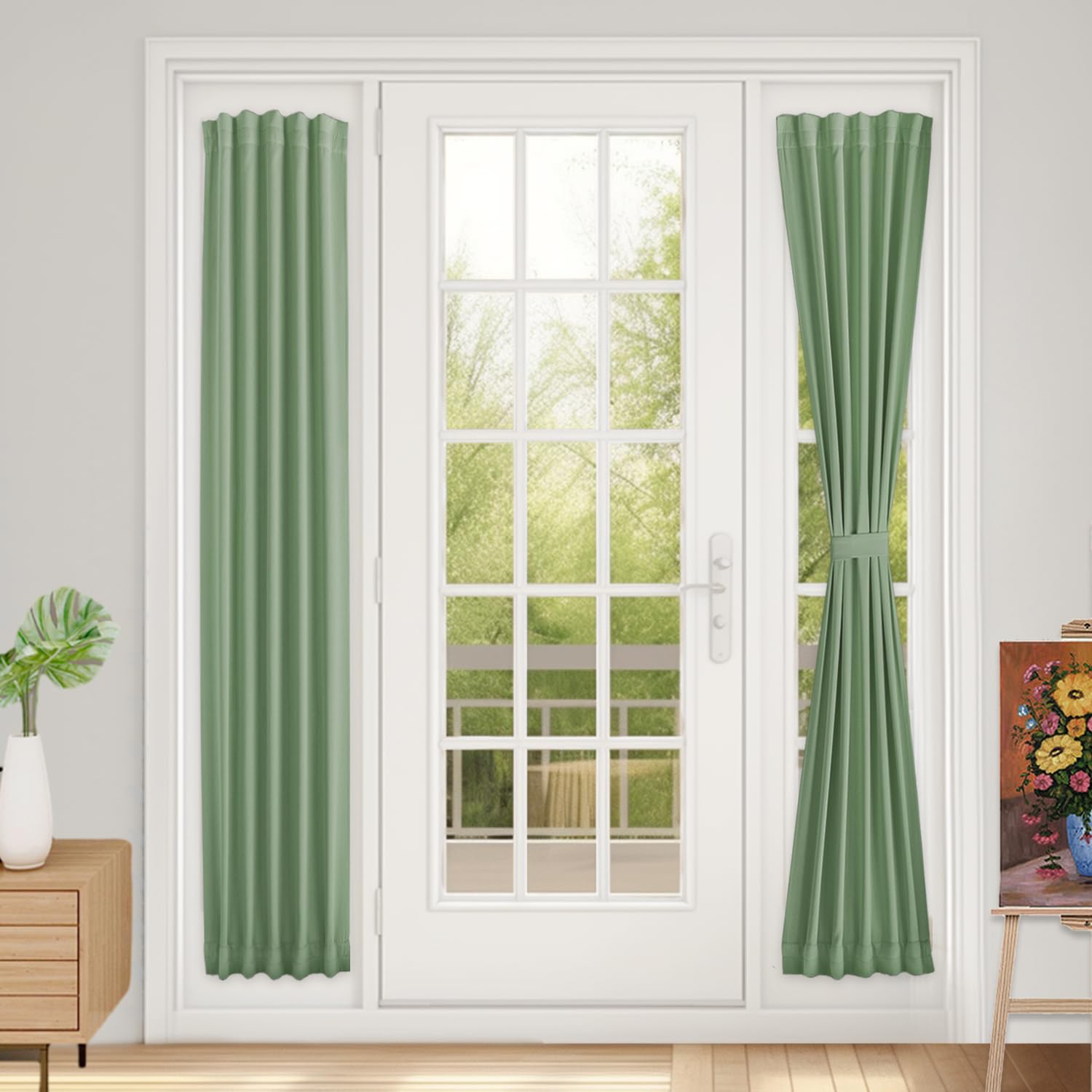 Vatge Self-Adhesive French Door Curtains - Rodless No Drill Light Filtering Window Treatment for Sliding Glass Doors, 1 Panel, W25 x L72, Greyish White