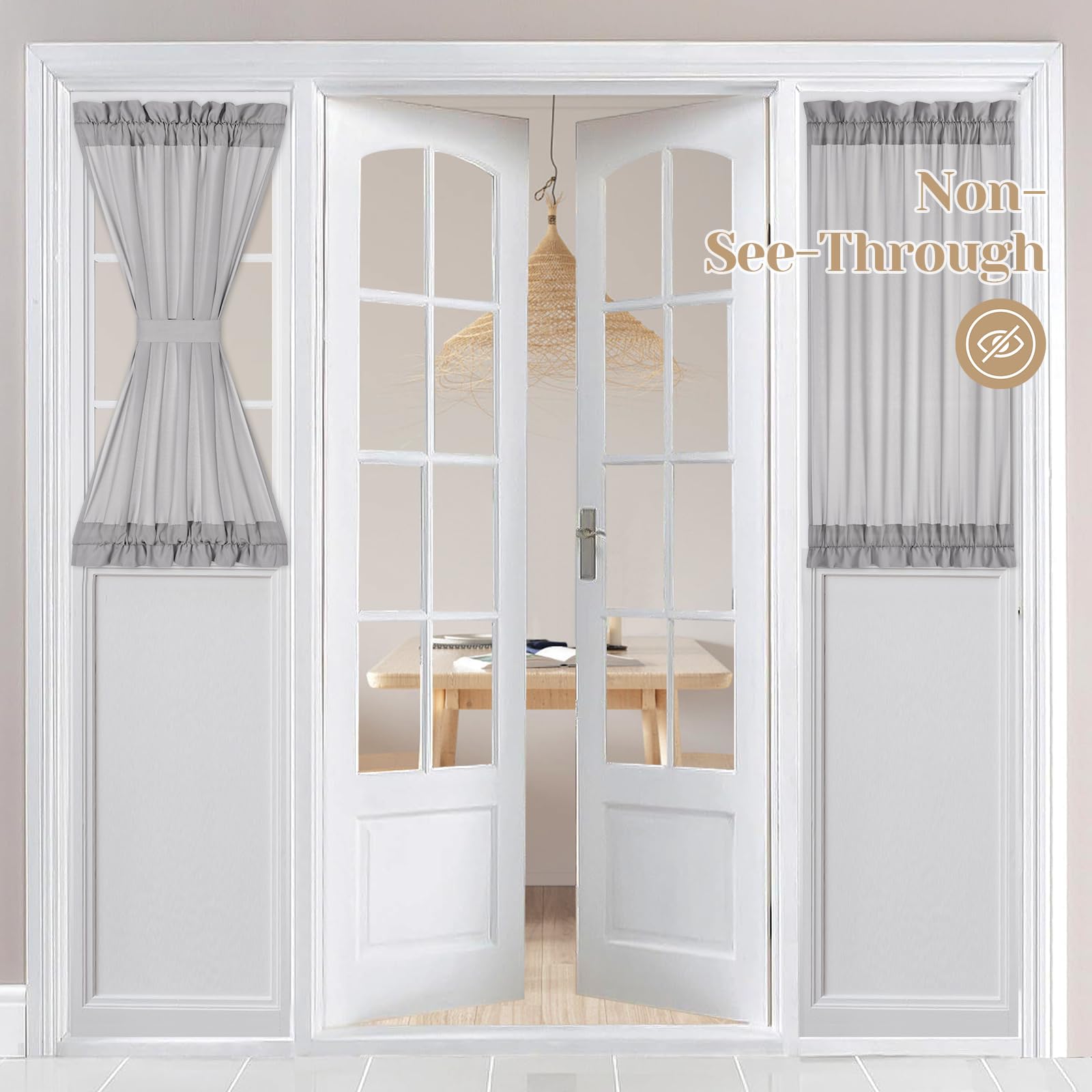 HOMEIDEAS Non-See-Through French Door Curtains Set of 2 for Front Door, Light Filtering Privacy Semi Sheer Window Curtains with Rod Pocket and Tie Back, Beige/Taupe, 26W X 72L Inch