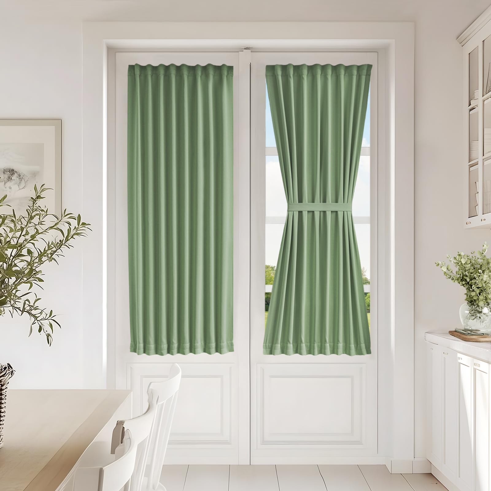 Vatge Self-Adhesive French Door Curtains - Rodless No Drill Light Filtering Window Treatment for Sliding Glass Doors, 1 Panel, W25 x L72, Greyish White