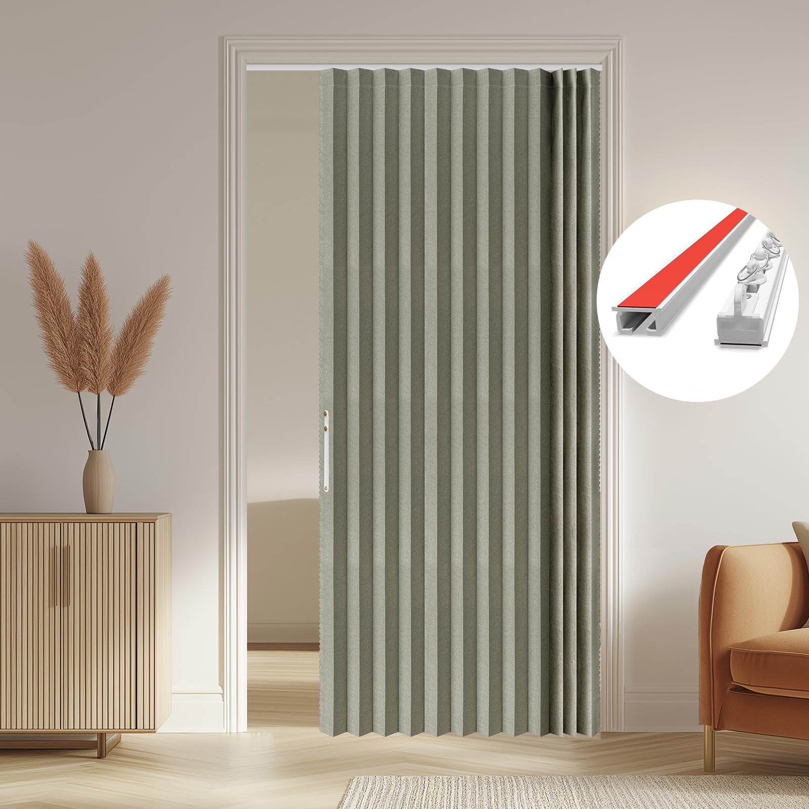 AJAZZ 100% Blackout Accordion Door Front Door Curtain Invisible Folding Doors Interior for Bedroom Living Room Doorway Curtain Sets Included Tracks (1Panel, 53W x 79 L, Black)
