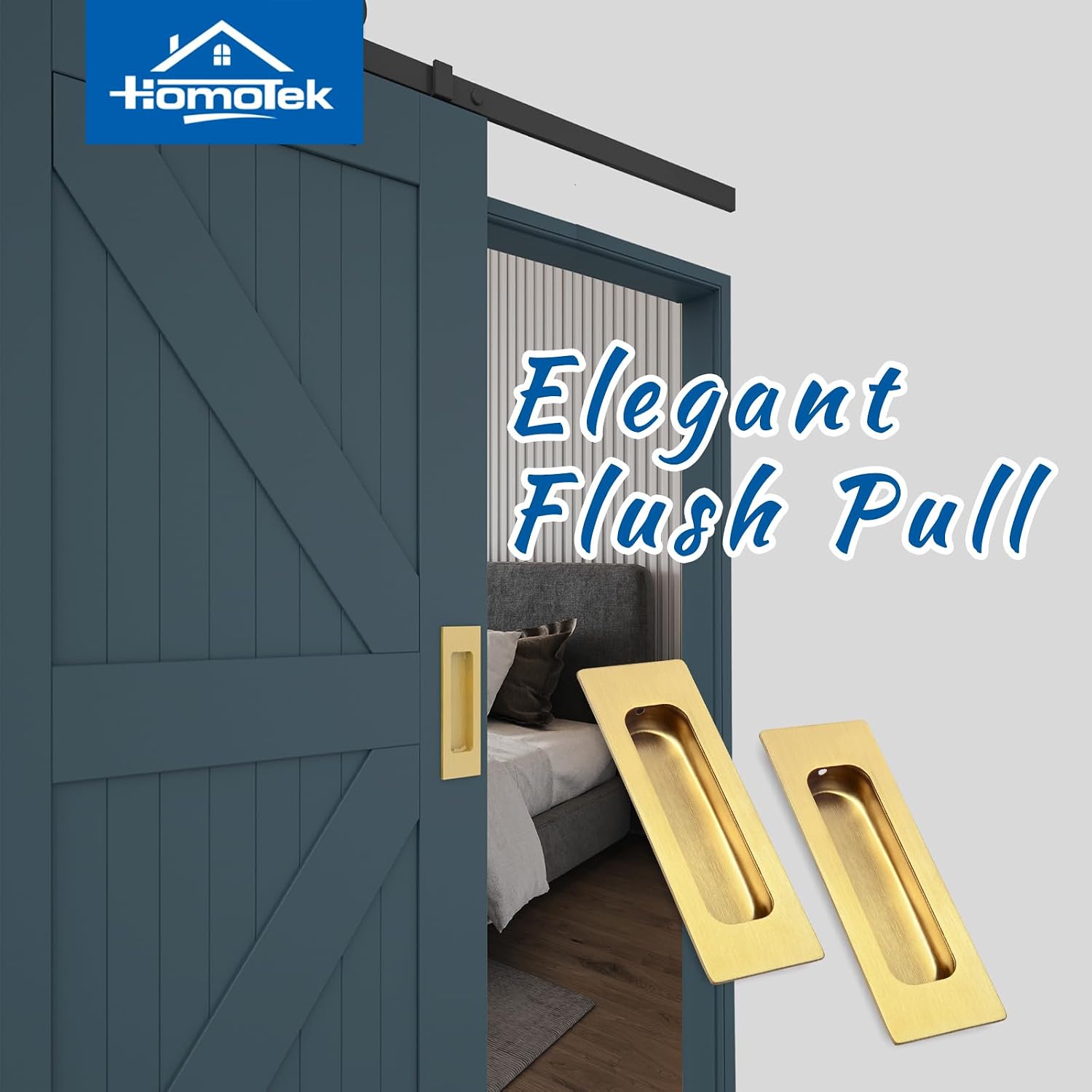 HOMOTEK 2 Pack 120mm Flush Sliding Closet Door Pulls, Recessed Finger Pulls for Sliding Barn Bypass Door Handles, Cabinet Drawer Rectangular Invisible Pull- Small Size 4.75 in, Brushed Gold