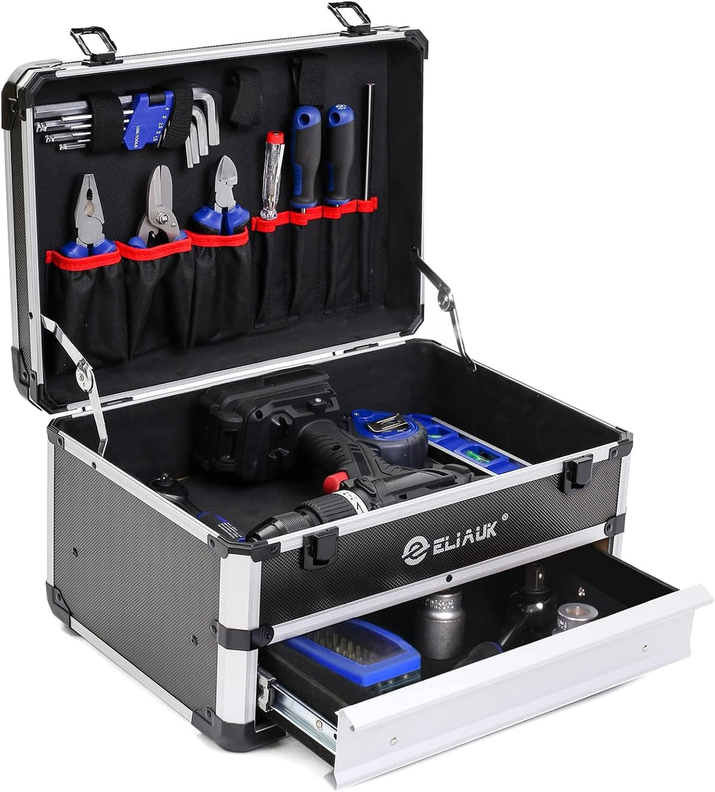 ELIAUK Tool Box Hard Case Tool Organizer Storage Cabinet Carry Case Tool box with Drawers(Silver)