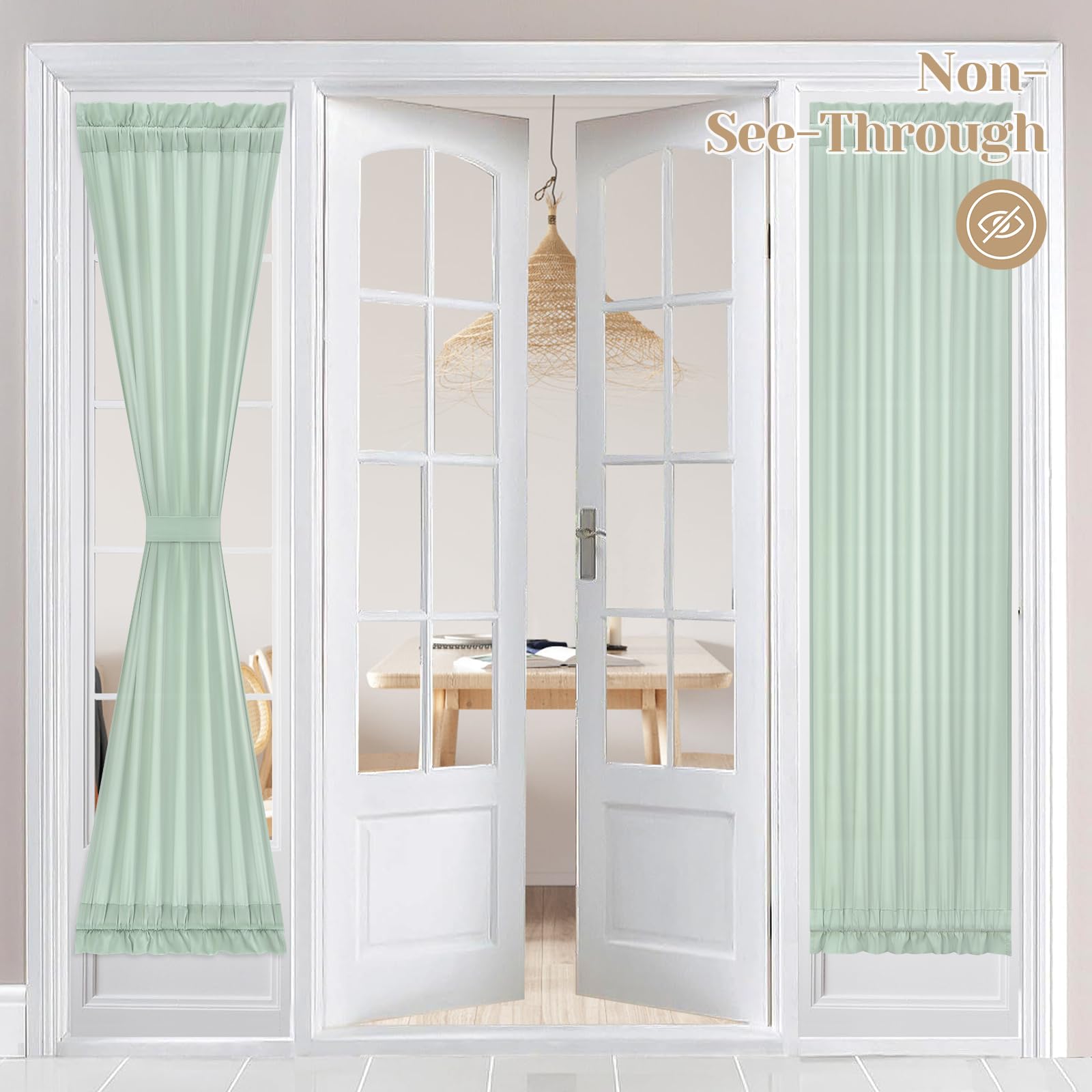 HOMEIDEAS Non-See-Through French Door Curtains Set of 2 for Front Door, Light Filtering Privacy Semi Sheer Window Curtains with Rod Pocket and Tie Back, Beige/Taupe, 26W X 72L Inch