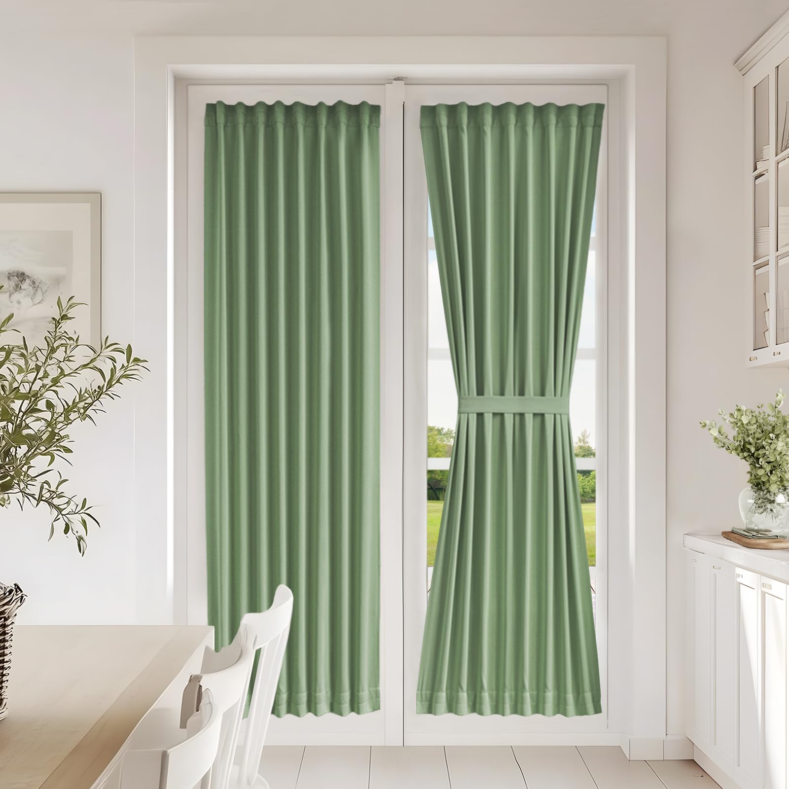 Vatge Self-Adhesive French Door Curtains - Rodless No Drill Light Filtering Window Treatment for Sliding Glass Doors, 1 Panel, W25 x L72, Greyish White