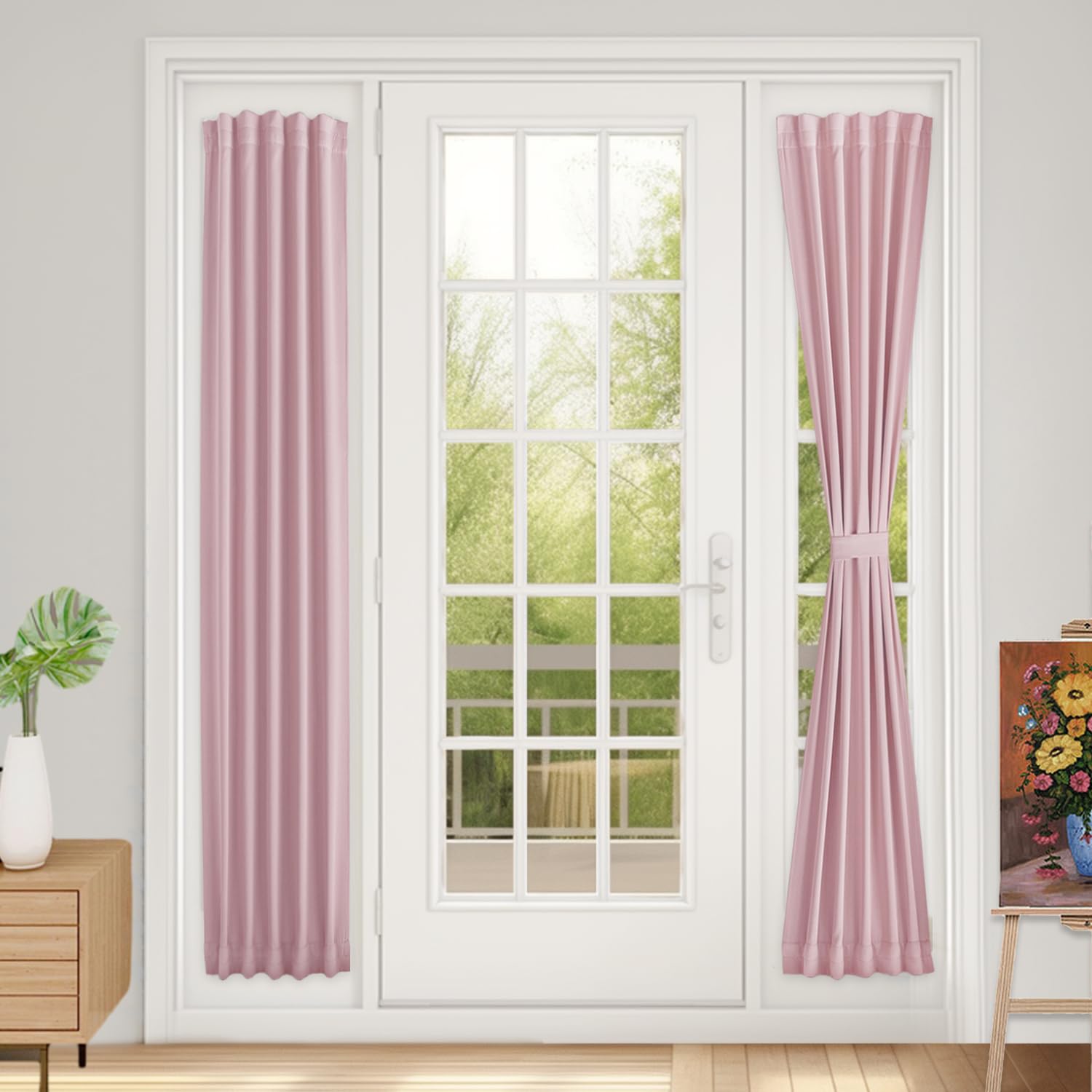 Vatge Self-Adhesive French Door Curtains - Rodless No Drill Light Filtering Window Treatment for Sliding Glass Doors, 1 Panel, W25 x L72, Greyish White