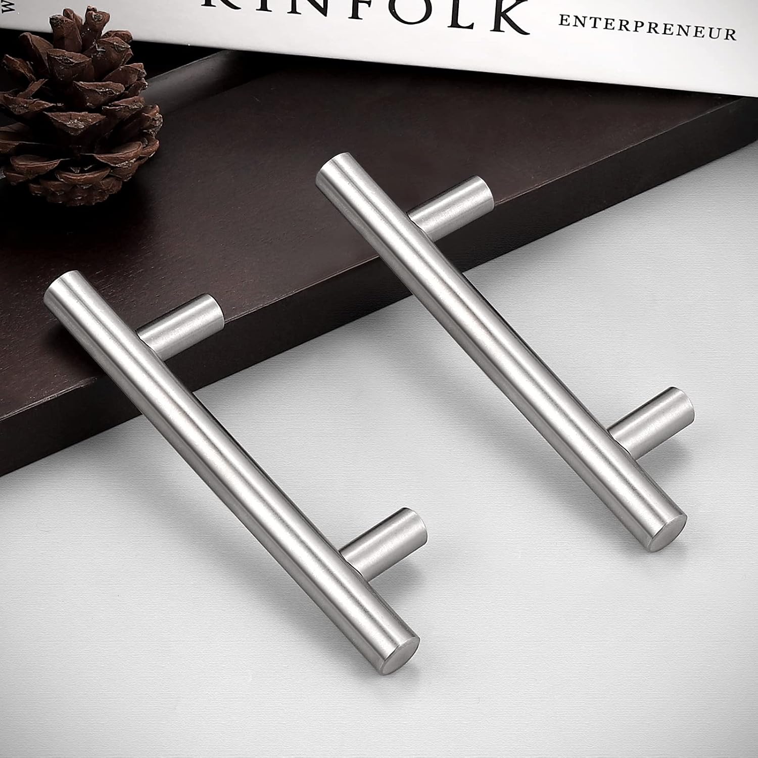 Probrico (30 Pack 3 Inch Hole Centers Kitchen Cabinet Handles Euro T Bar Cabinet Pulls Stainless Steel Kitchen Drawer Handles Brushed Nickel Furniture Dresser Cabinet Hardware, 5 Inch Total Length