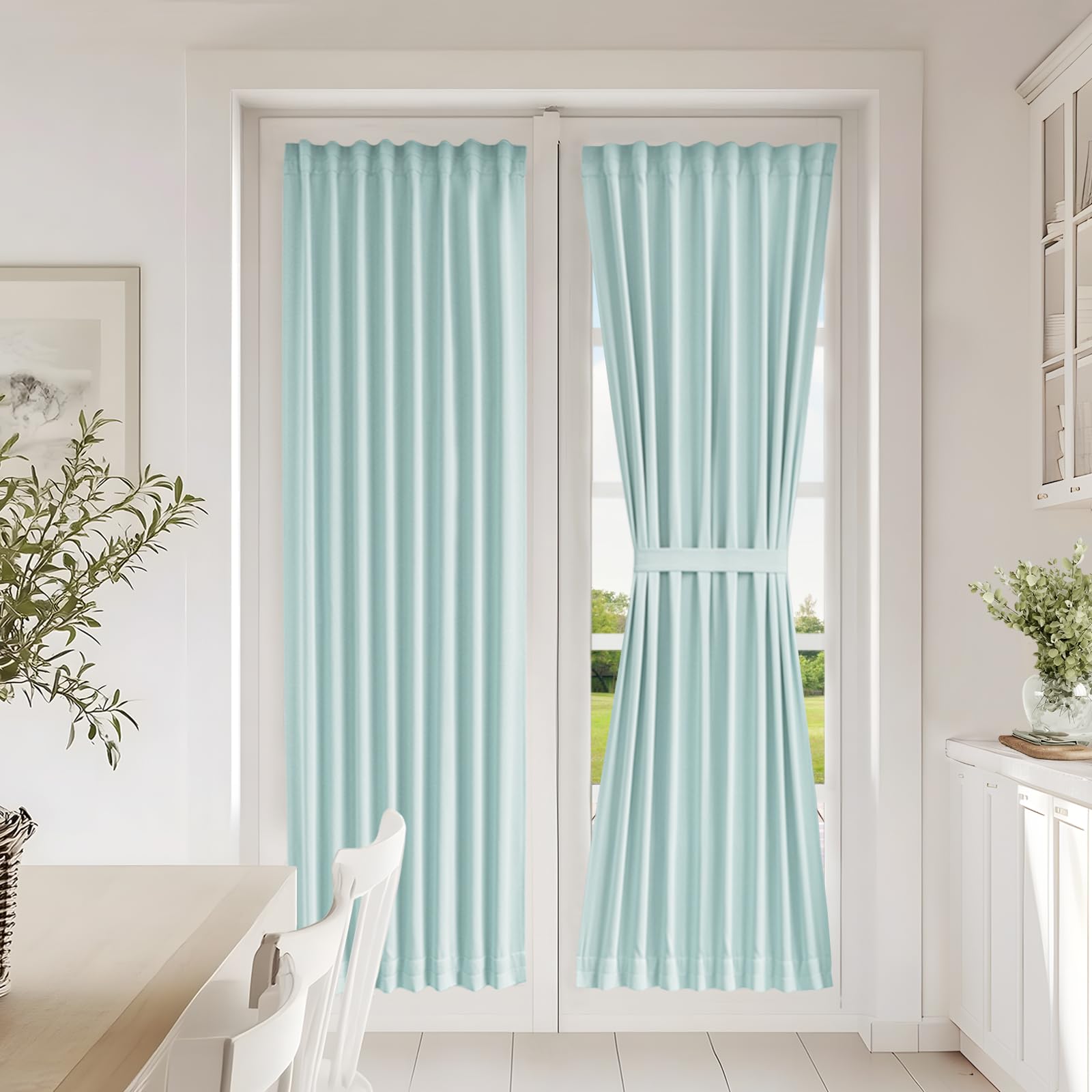 Vatge Self-Adhesive French Door Curtains - Rodless No Drill Light Filtering Window Treatment for Sliding Glass Doors, 1 Panel, W25 x L72, Greyish White