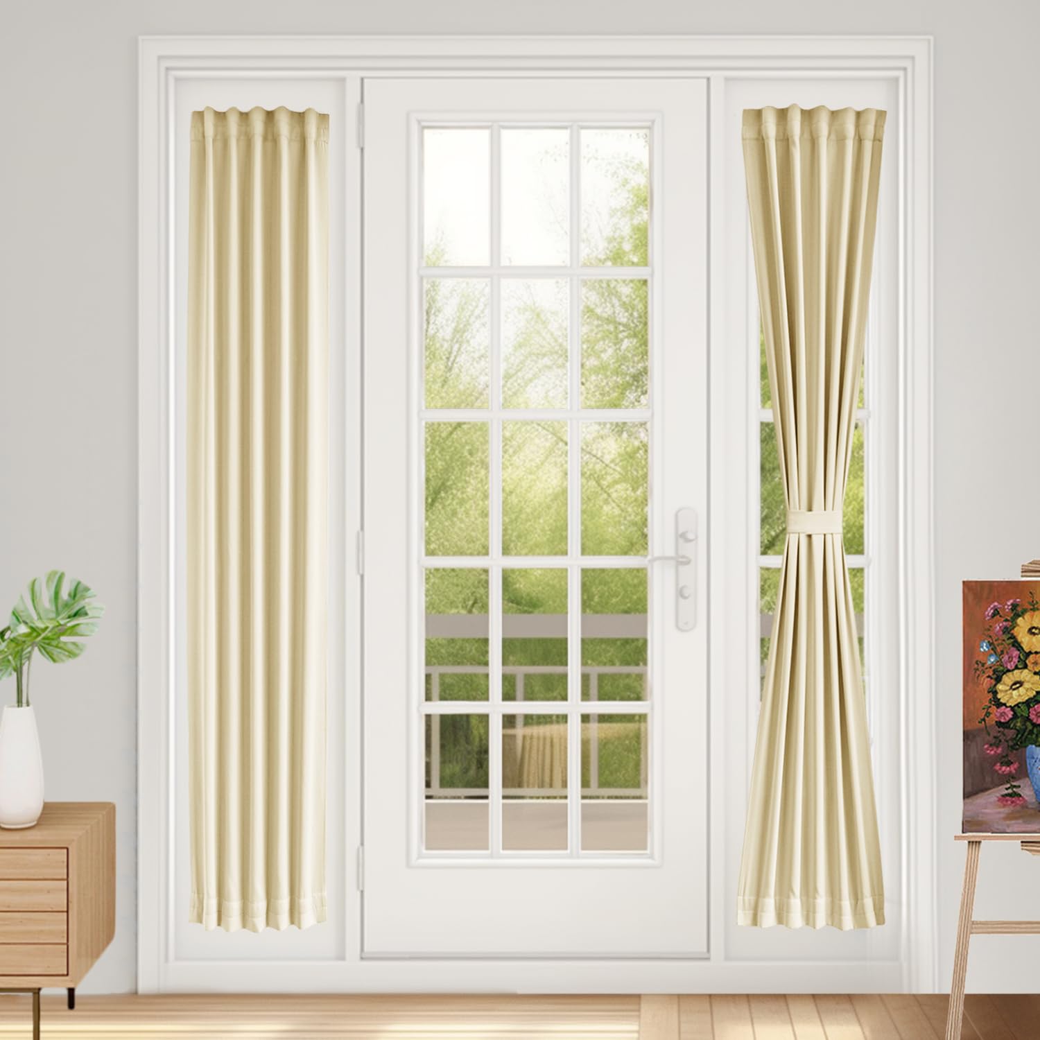 Vatge Self-Adhesive French Door Curtains - Rodless No Drill Light Filtering Window Treatment for Sliding Glass Doors, 1 Panel, W25 x L72, Greyish White