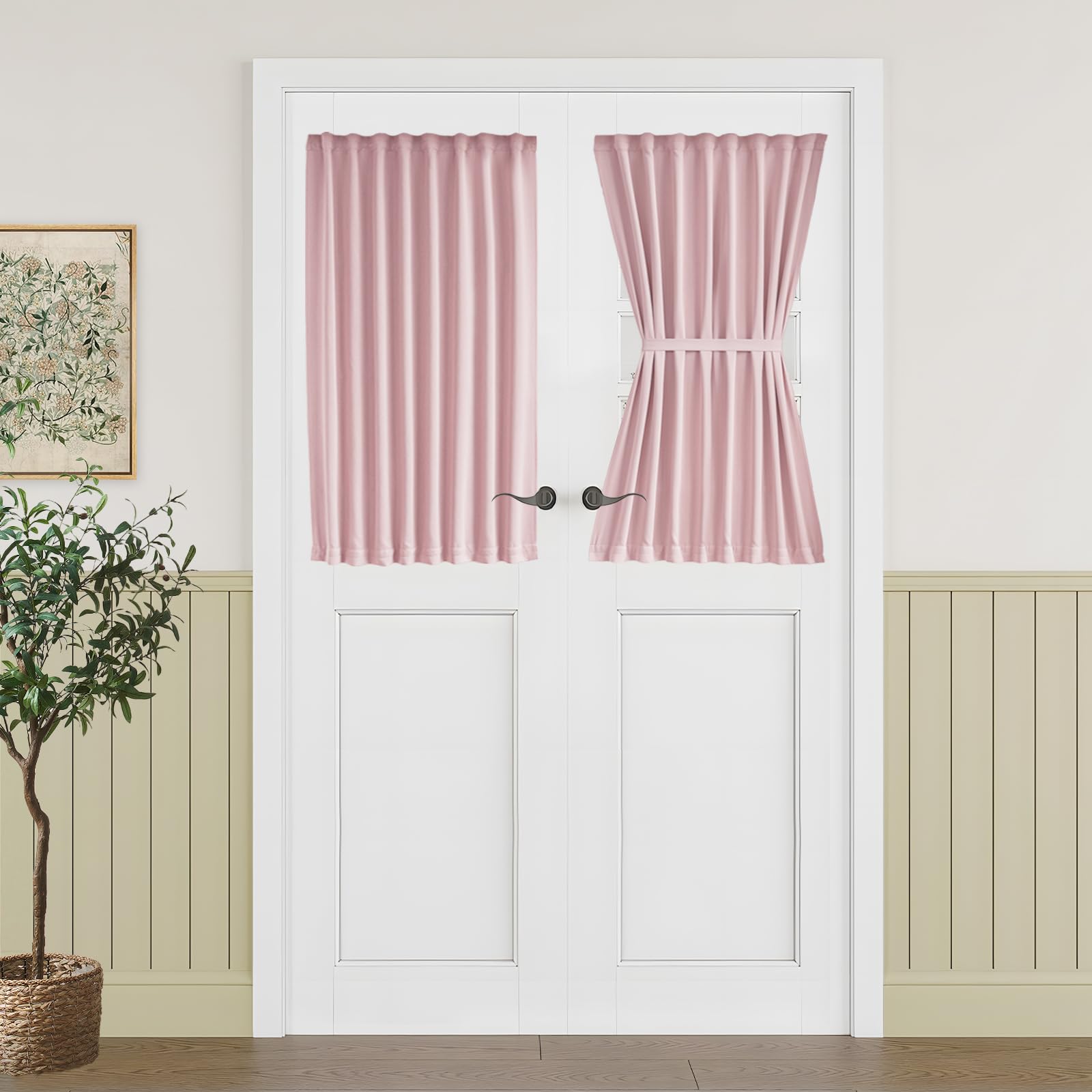 Vatge Self-Adhesive French Door Curtains - Rodless No Drill Light Filtering Window Treatment for Sliding Glass Doors, 1 Panel, W25 x L72, Greyish White