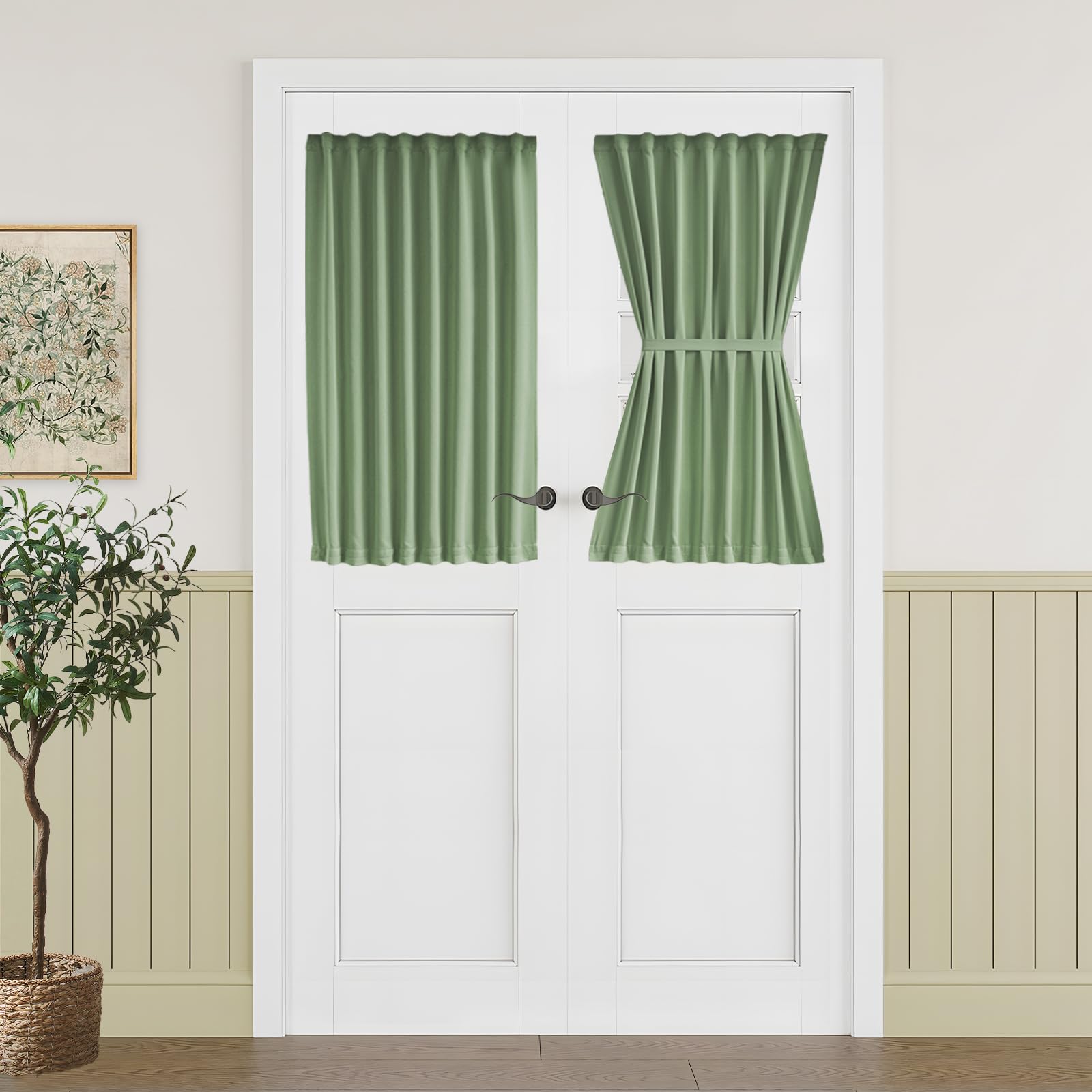 Vatge Self-Adhesive French Door Curtains - Rodless No Drill Light Filtering Window Treatment for Sliding Glass Doors, 1 Panel, W25 x L72, Greyish White
