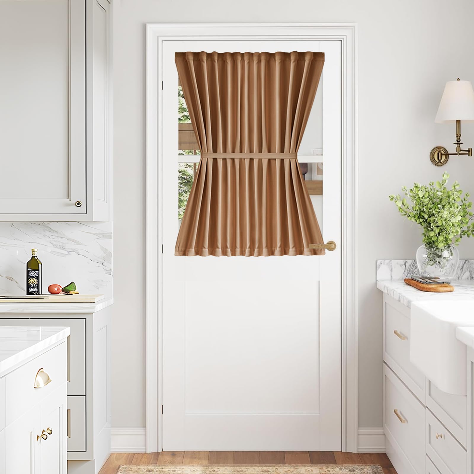 Vatge Self-Adhesive French Door Curtains - Rodless No Drill Light Filtering Window Treatment for Sliding Glass Doors, 1 Panel, W25 x L72, Greyish White