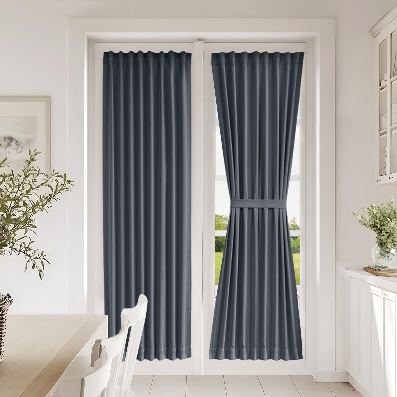 Vatge Self-Adhesive French Door Curtains - Rodless No Drill Light Filtering Window Treatment for Sliding Glass Doors, 1 Panel, W25 x L72, Greyish White