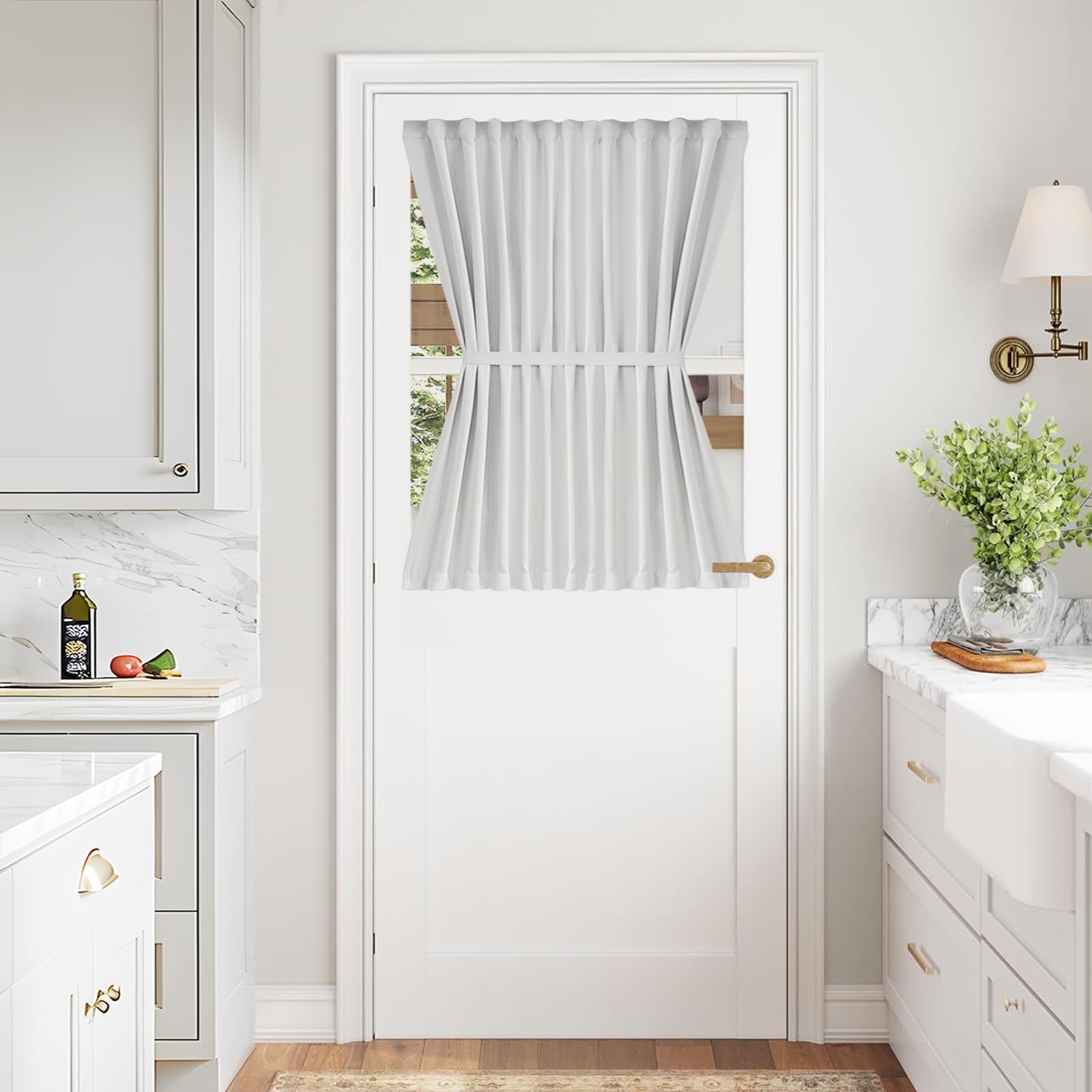 Vatge Self-Adhesive French Door Curtains - Rodless No Drill Light Filtering Window Treatment for Sliding Glass Doors, 1 Panel, W25 x L72, Greyish White