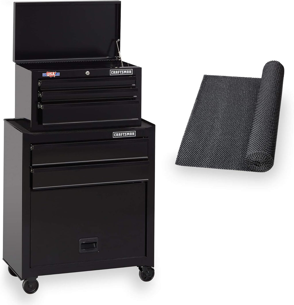 CRAFTSMAN Tool Chest Combo with Drawer Liner Roll, 26-Inch, Rolling, 5 Drawer, Black (CMST82763BK)