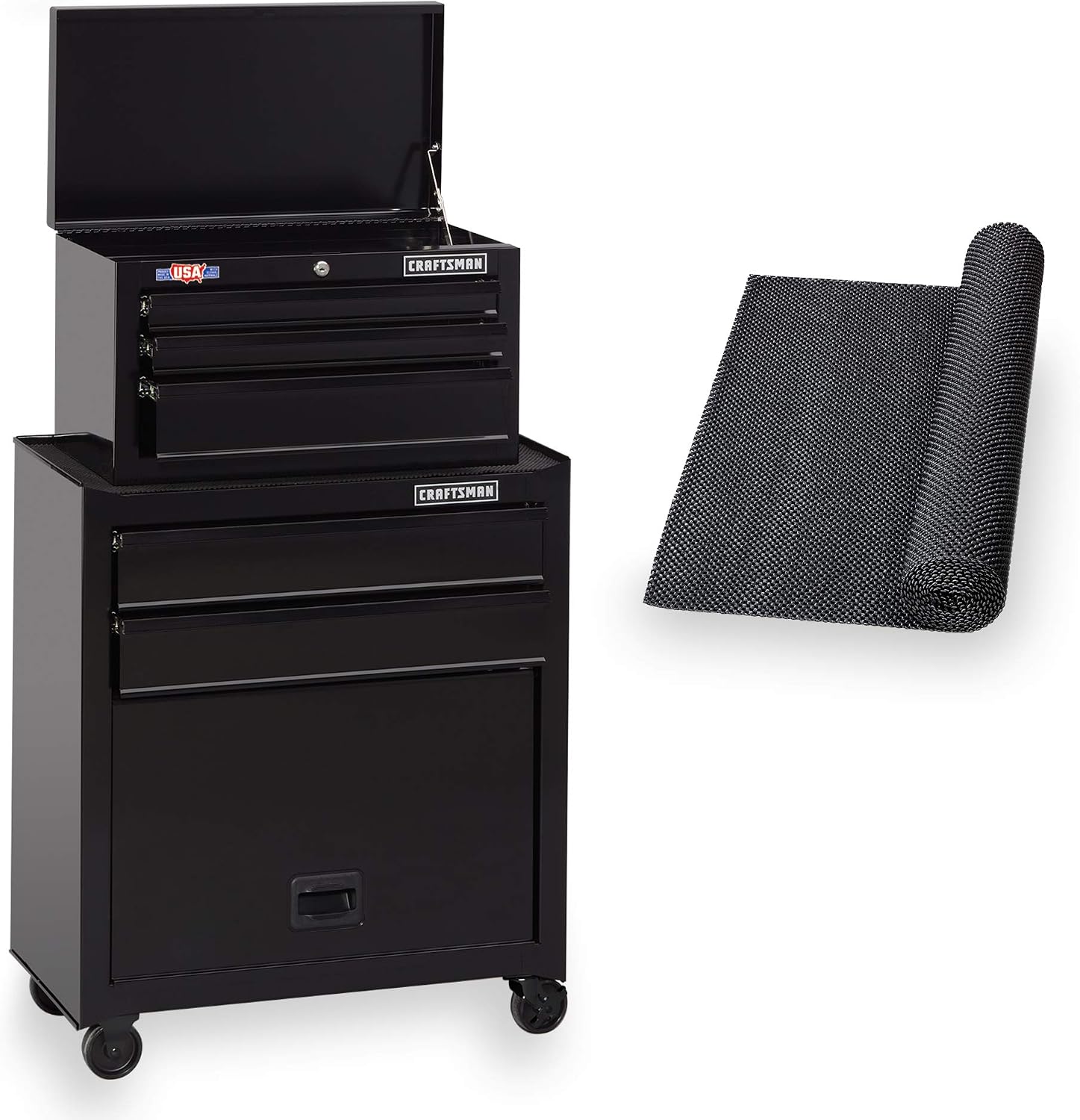 CRAFTSMAN Tool Chest Combo with Drawer Liner Roll, 26-Inch, Rolling, 5 Drawer, Black (CMST82763BK)