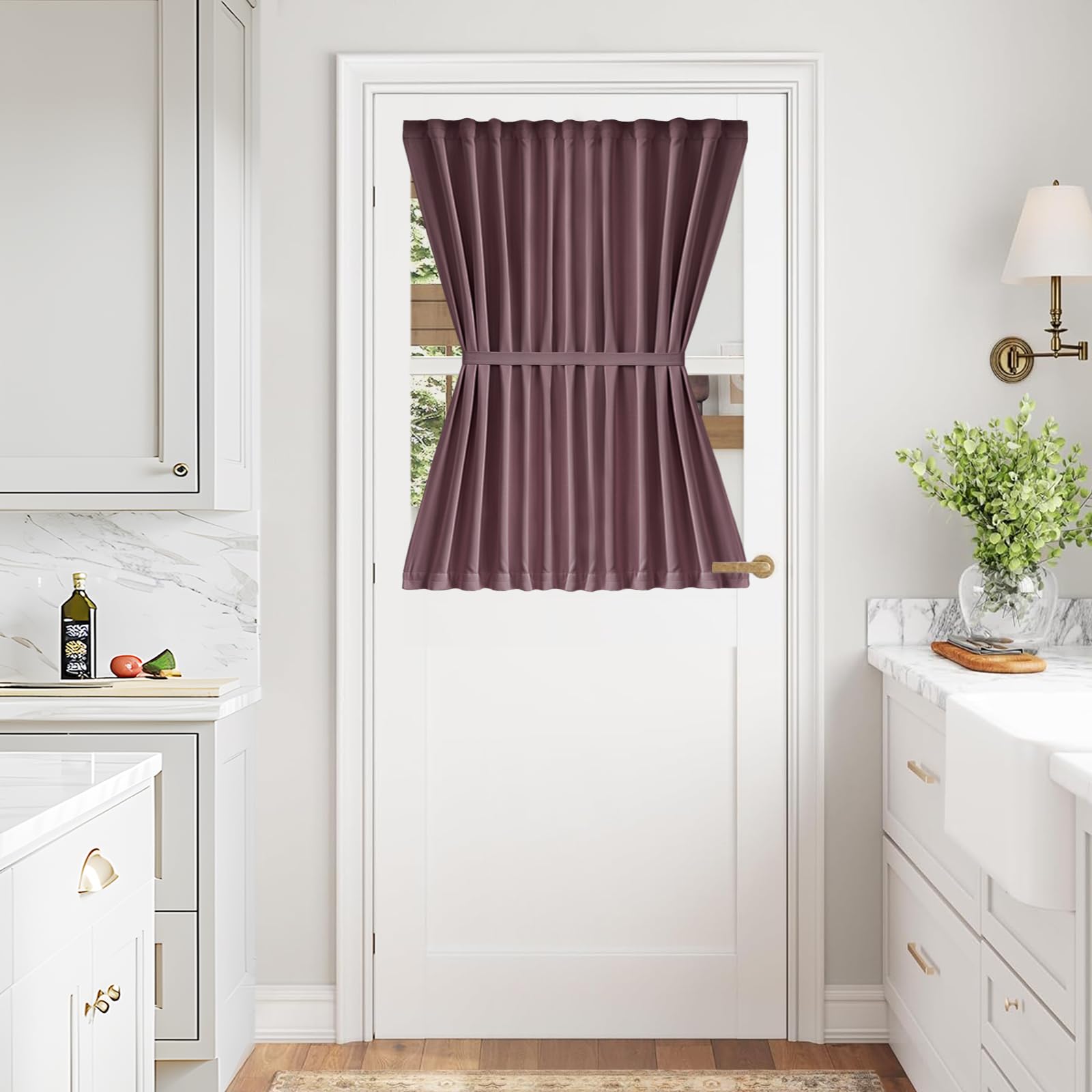Vatge Self-Adhesive French Door Curtains - Rodless No Drill Light Filtering Window Treatment for Sliding Glass Doors, 1 Panel, W25 x L72, Greyish White