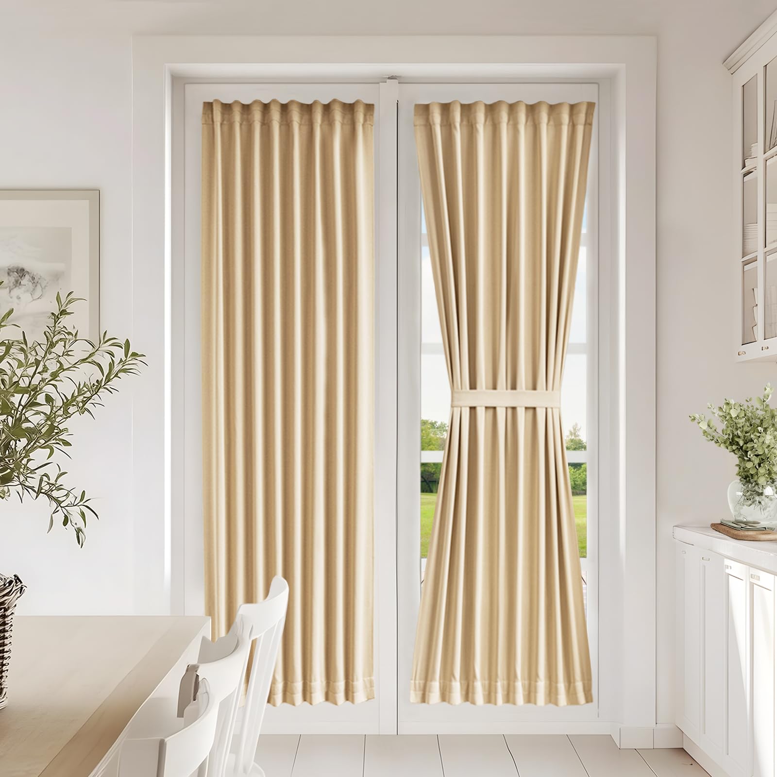 Vatge Self-Adhesive French Door Curtains - Rodless No Drill Light Filtering Window Treatment for Sliding Glass Doors, 1 Panel, W25 x L72, Greyish White
