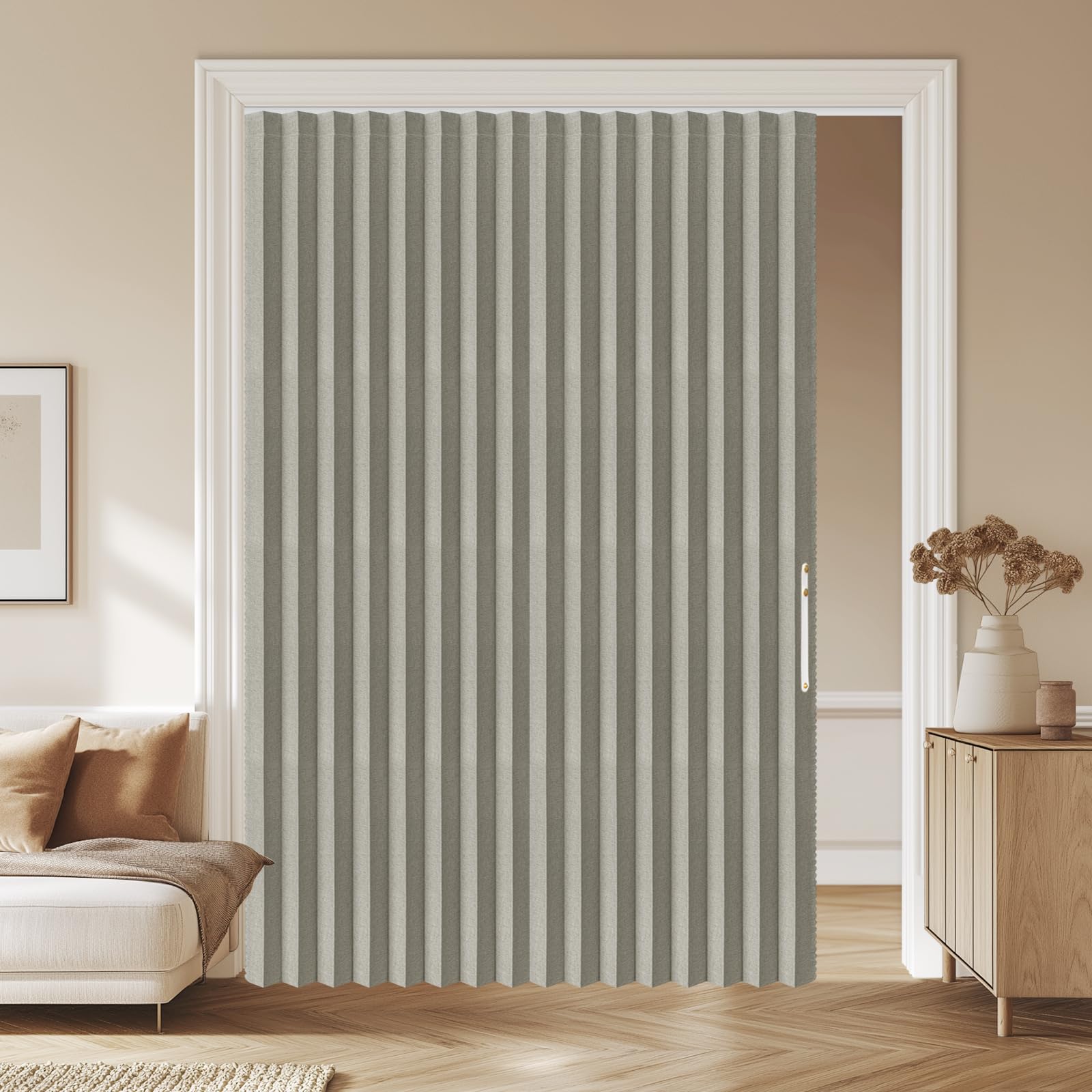 AJAZZ 100% Blackout Accordion Door Front Door Curtain Invisible Folding Doors Interior for Bedroom Living Room Doorway Curtain Sets Included Tracks (1Panel, 53W x 79 L, Black)