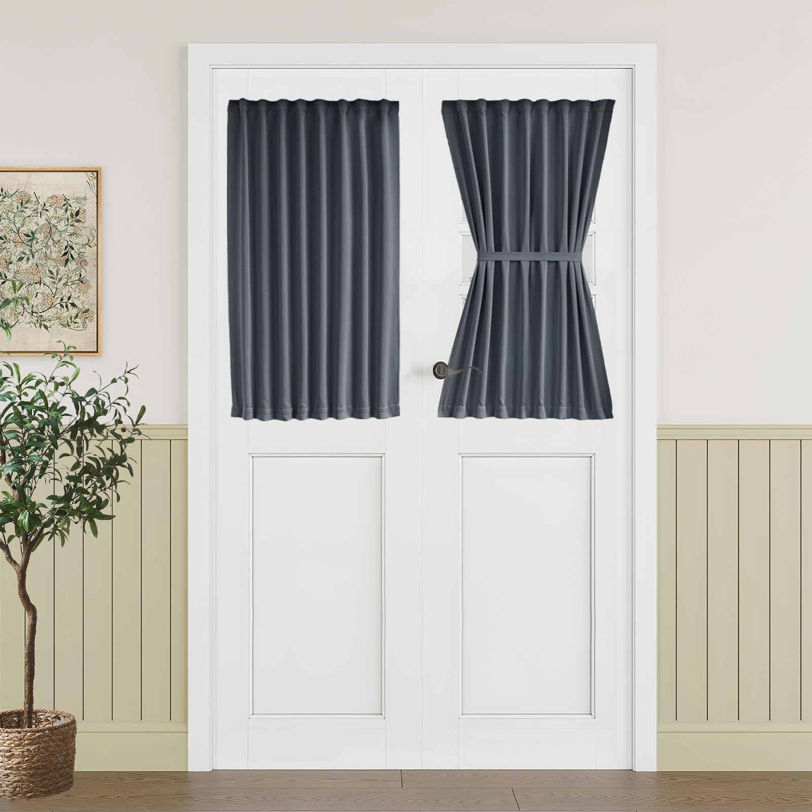 Vatge Self-Adhesive French Door Curtains - Rodless No Drill Light Filtering Window Treatment for Sliding Glass Doors, 1 Panel, W25 x L72, Greyish White