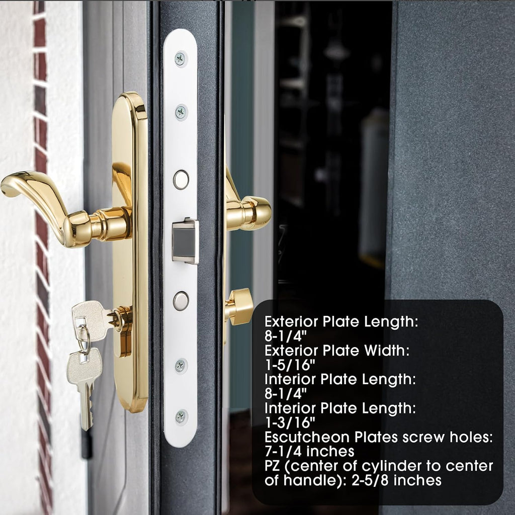 MaxxGeek Storm Door Handle Accessory Set fit Pella Storm Door Handle Replacement Part, with Key and Lock Cylinder, Mortise Lock Not Included (Polished Gold)