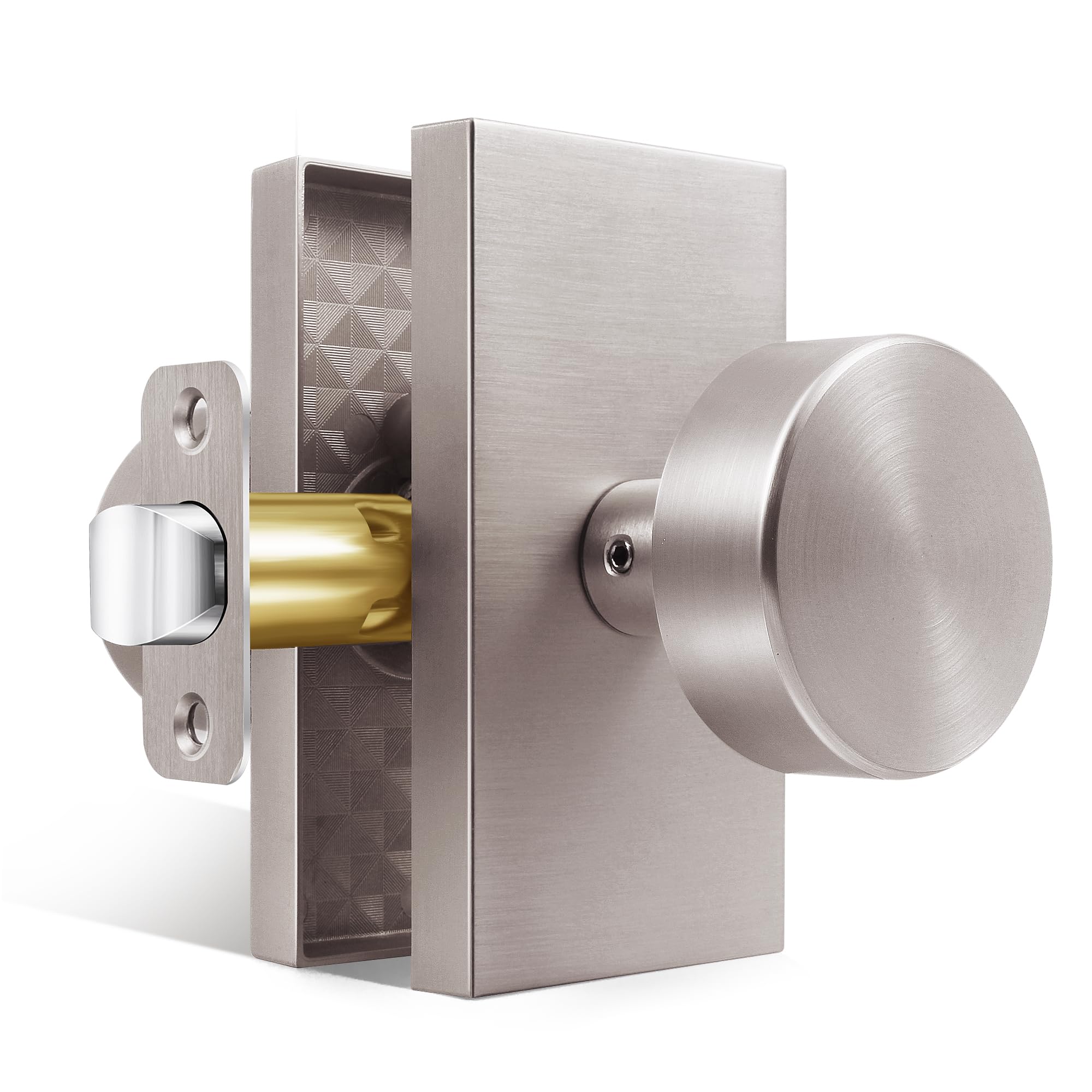 Polished Chrome Door Knobs Interior with Lock, Modern Privacy Door Knob Door Handles for Bathroom Bedroom Round