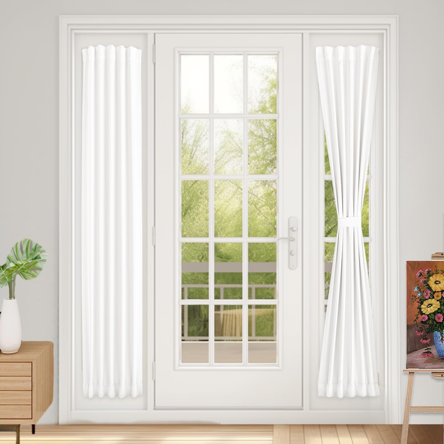Vatge Self-Adhesive French Door Curtains - Rodless No Drill Light Filtering Window Treatment for Sliding Glass Doors, 1 Panel, W25 x L72, Greyish White