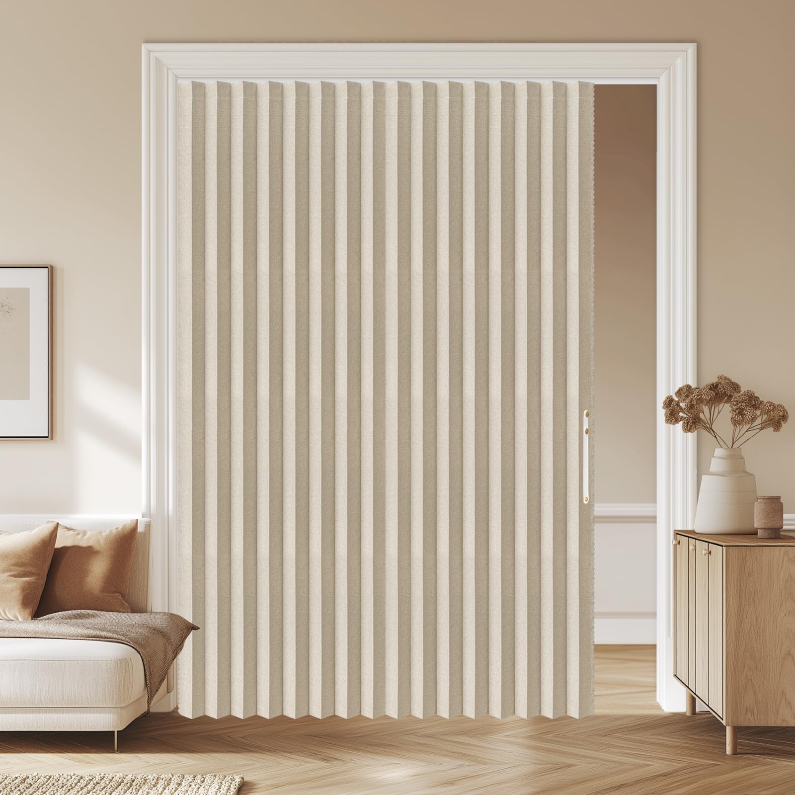 AJAZZ 100% Blackout Accordion Door Front Door Curtain Invisible Folding Doors Interior for Bedroom Living Room Doorway Curtain Sets Included Tracks (1Panel, 53W x 79 L, Black)