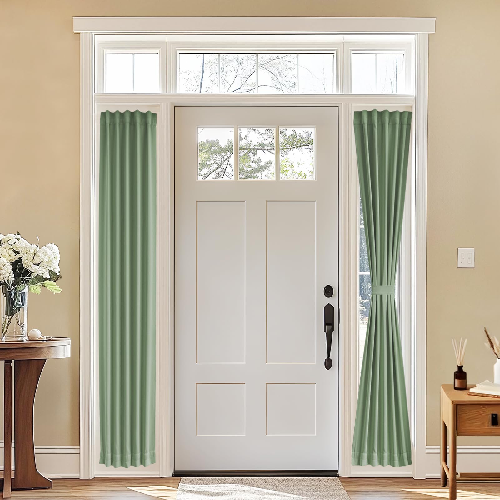 Vatge Self-Adhesive French Door Curtains - Rodless No Drill Light Filtering Window Treatment for Sliding Glass Doors, 1 Panel, W25 x L72, Greyish White
