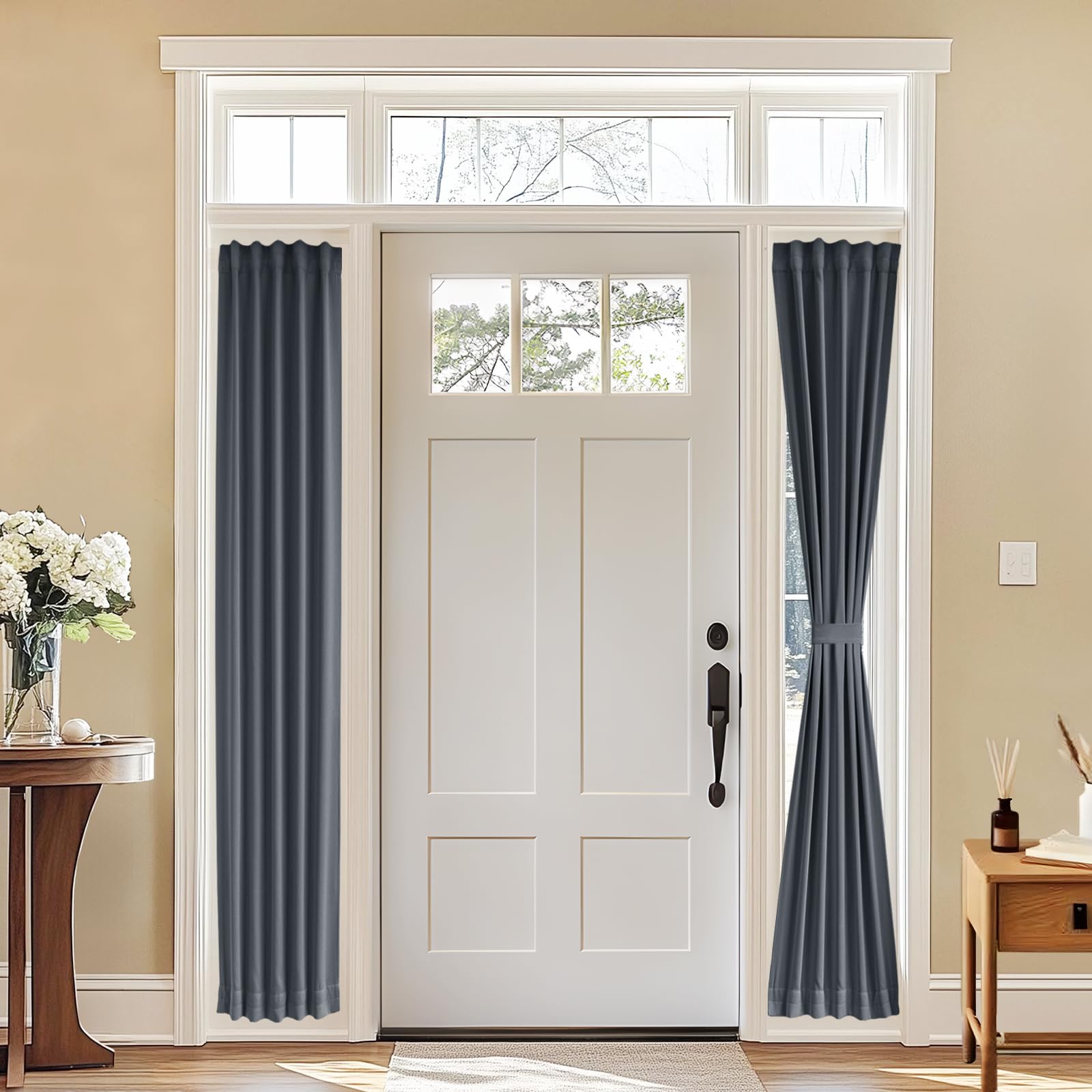 Vatge Self-Adhesive French Door Curtains - Rodless No Drill Light Filtering Window Treatment for Sliding Glass Doors, 1 Panel, W25 x L72, Greyish White