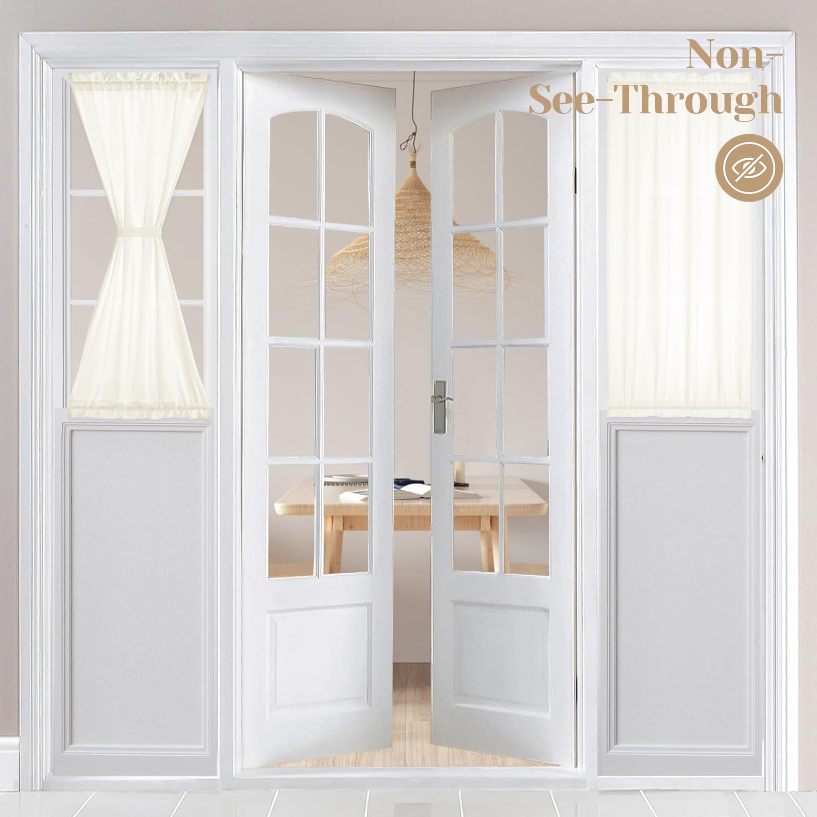 HOMEIDEAS Non-See-Through French Door Curtains Set of 2 for Front Door, Light Filtering Privacy Semi Sheer Window Curtains with Rod Pocket and Tie Back, Beige/Taupe, 26W X 72L Inch