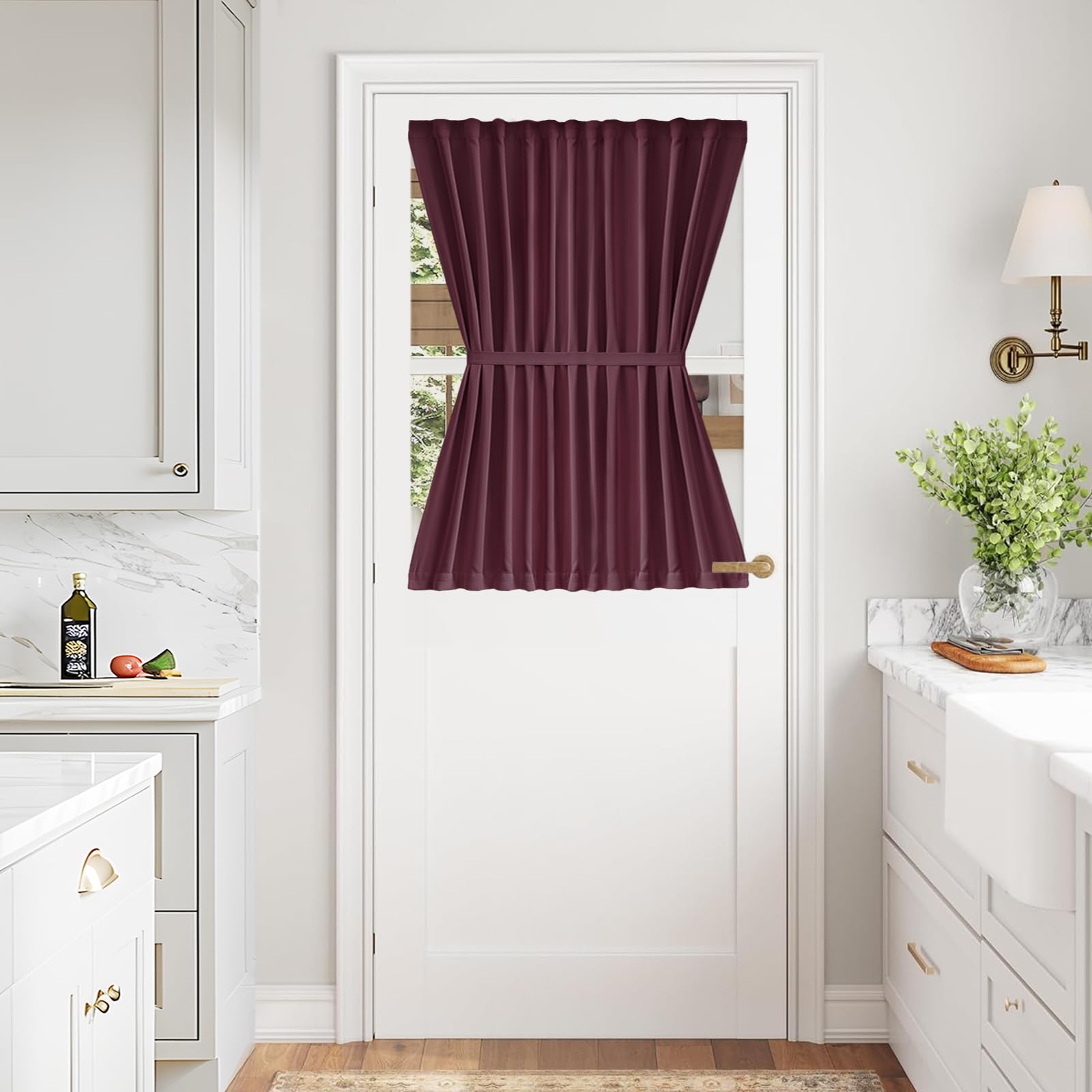Vatge Self-Adhesive French Door Curtains - Rodless No Drill Light Filtering Window Treatment for Sliding Glass Doors, 1 Panel, W25 x L72, Greyish White