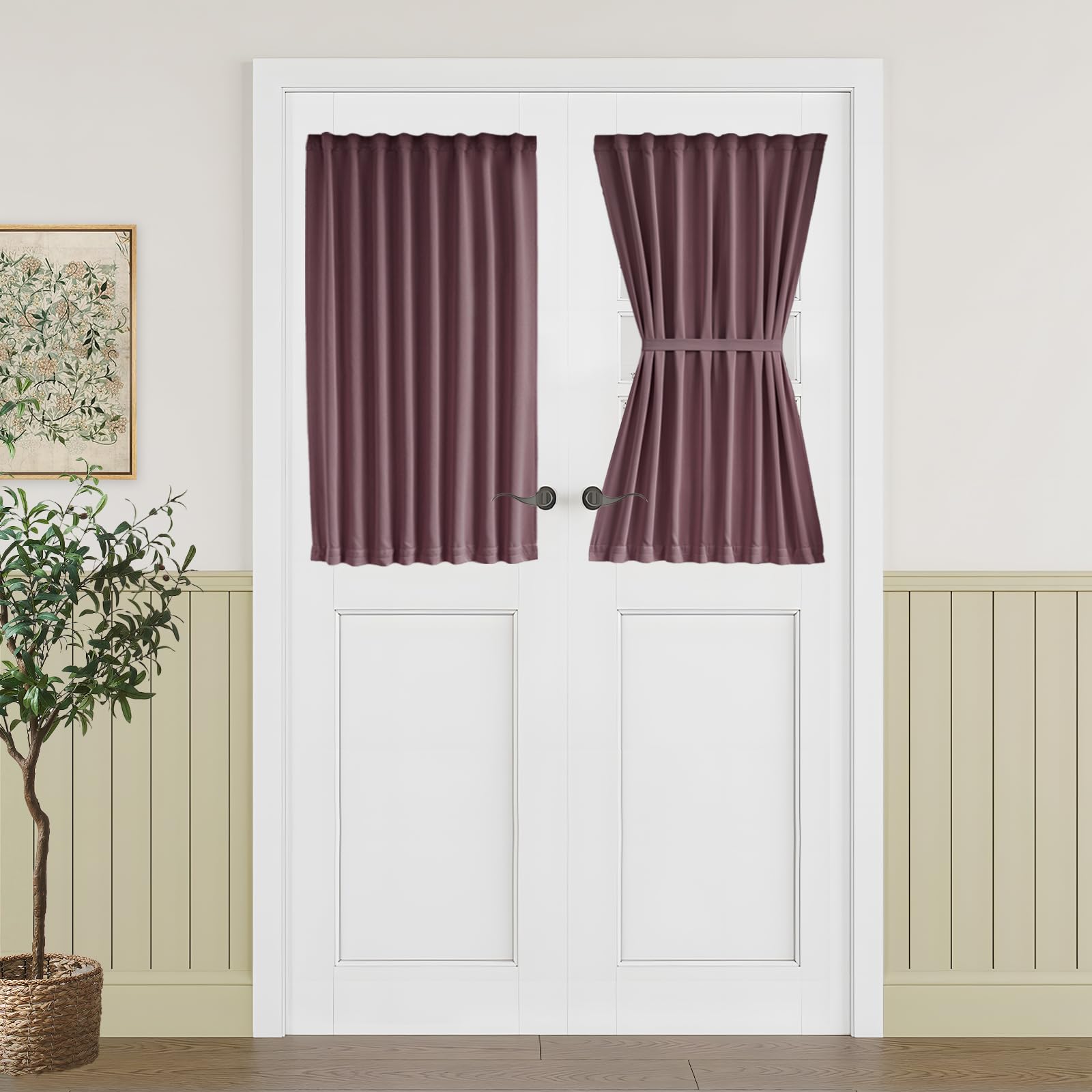 Vatge Self-Adhesive French Door Curtains - Rodless No Drill Light Filtering Window Treatment for Sliding Glass Doors, 1 Panel, W25 x L72, Greyish White