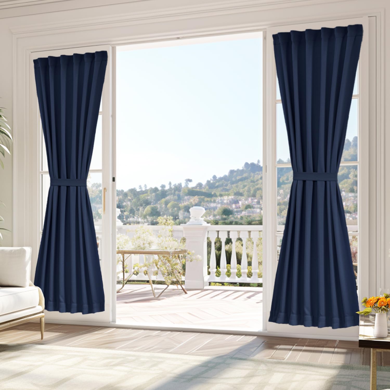 Vatge Self-Adhesive French Door Curtains - Rodless No Drill Light Filtering Window Treatment for Sliding Glass Doors, 1 Panel, W25 x L72, Greyish White