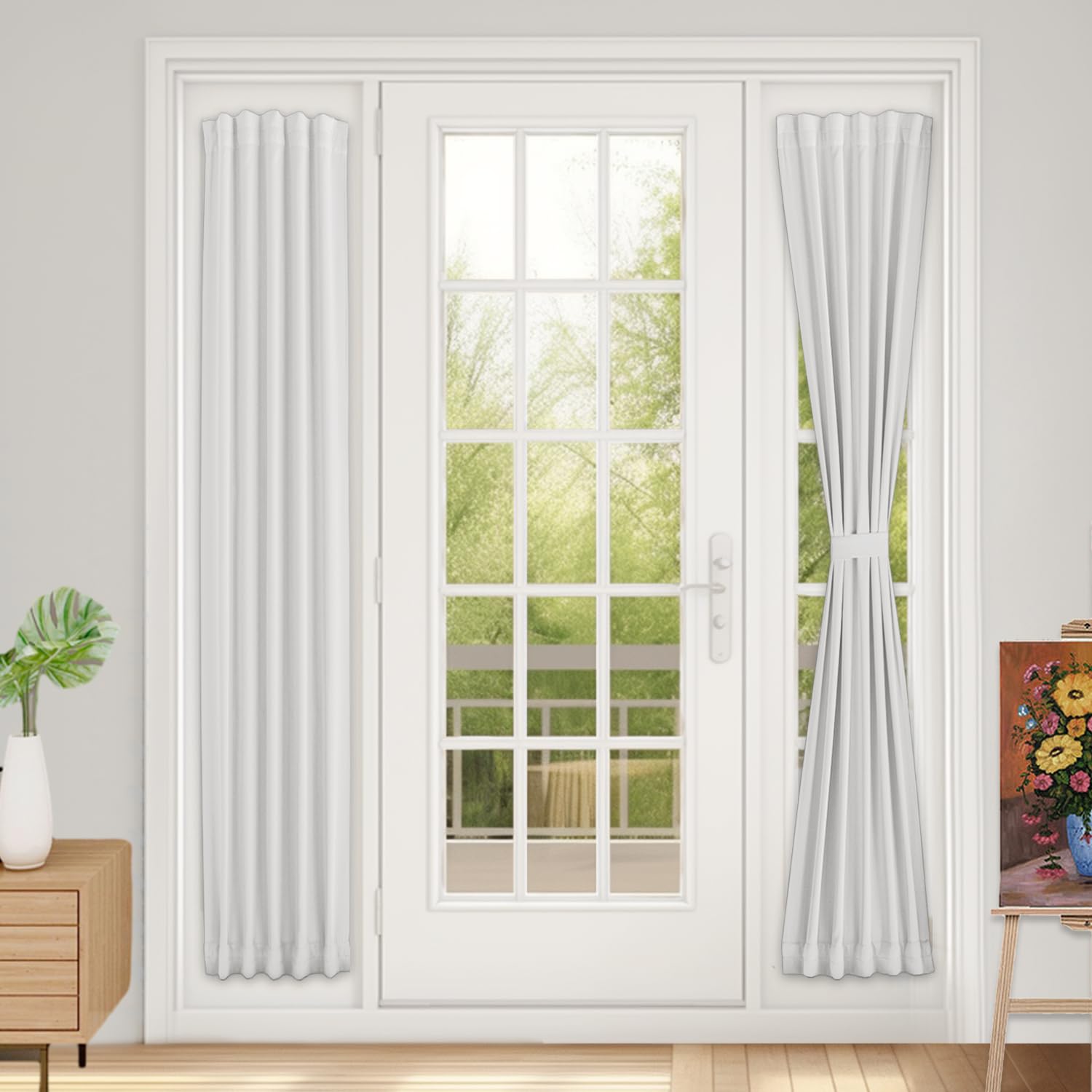Vatge Self-Adhesive French Door Curtains - Rodless No Drill Light Filtering Window Treatment for Sliding Glass Doors, 1 Panel, W25 x L72, Greyish White