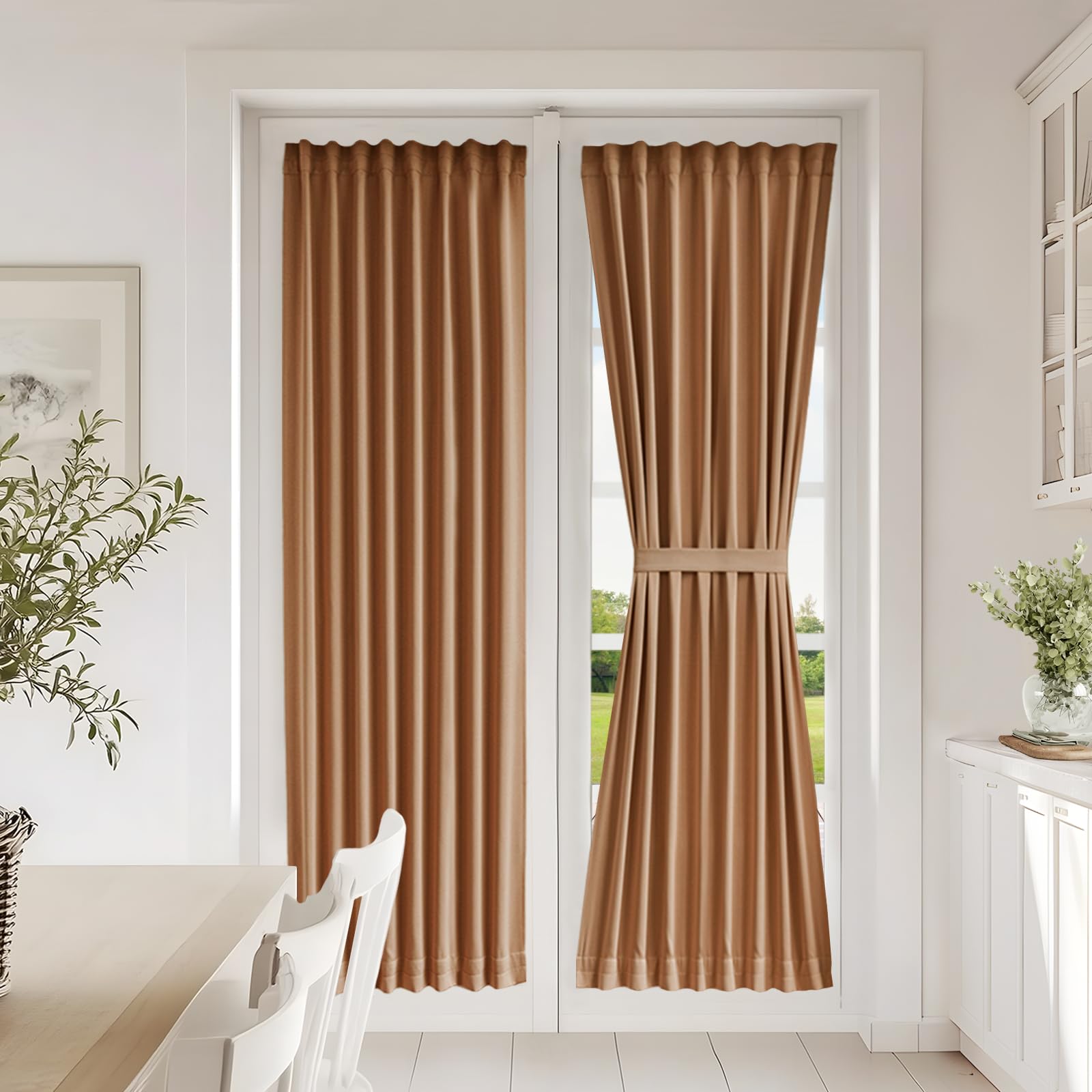 Vatge Self-Adhesive French Door Curtains - Rodless No Drill Light Filtering Window Treatment for Sliding Glass Doors, 1 Panel, W25 x L72, Greyish White